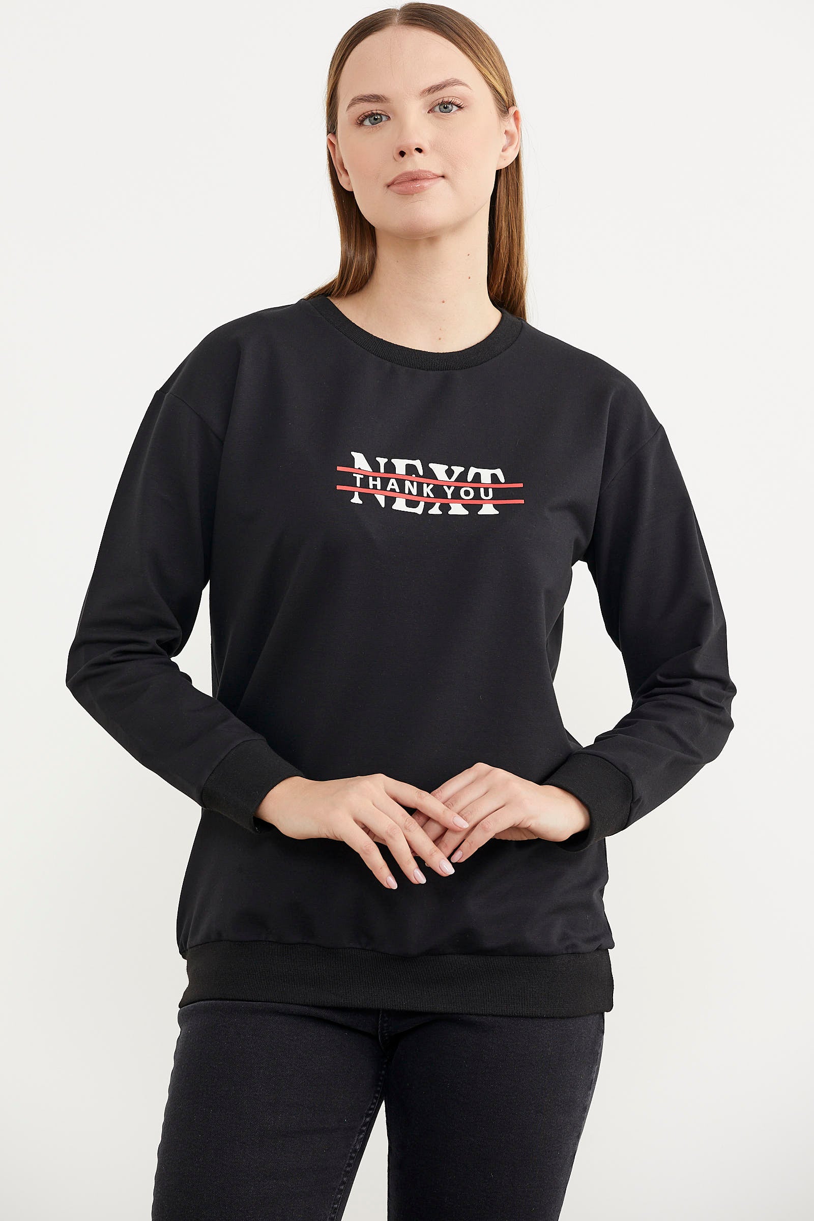 Sıfır Yaka Oversize Sweatshirt - Siyah (3) Sementa