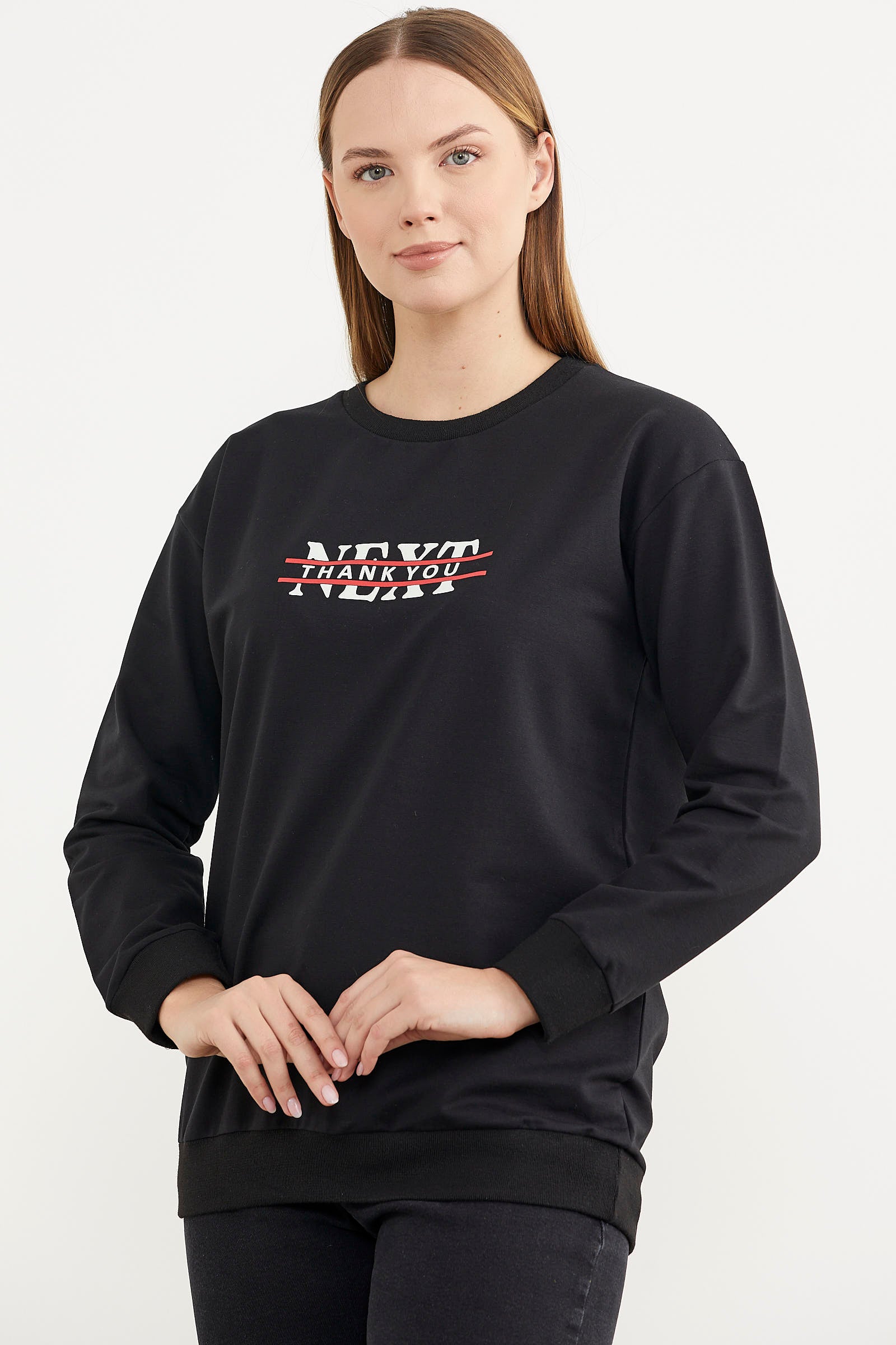 Sıfır Yaka Oversize Sweatshirt - Siyah (4) Sementa