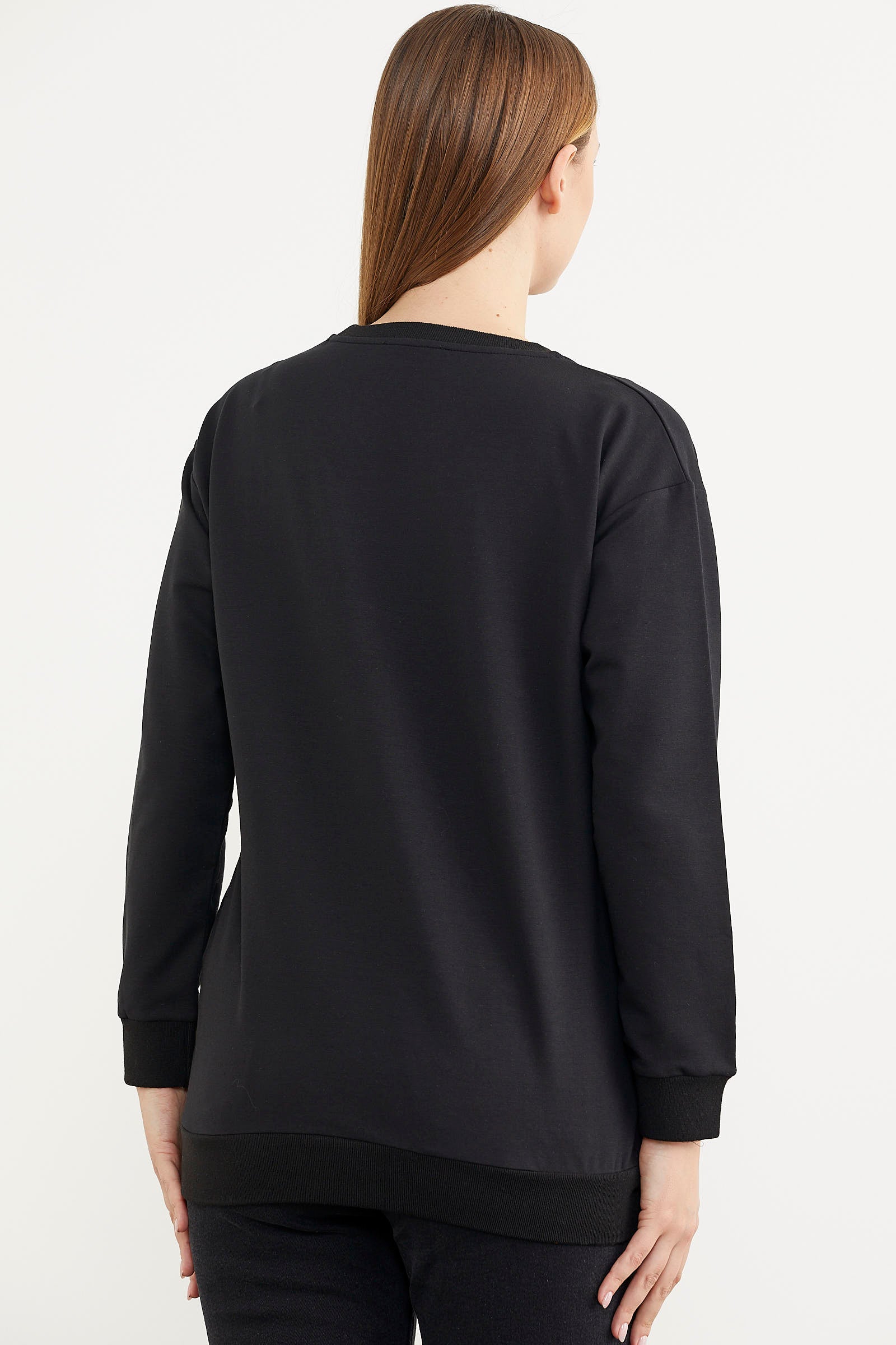 Sıfır Yaka Oversize Sweatshirt - Siyah (5) Sementa