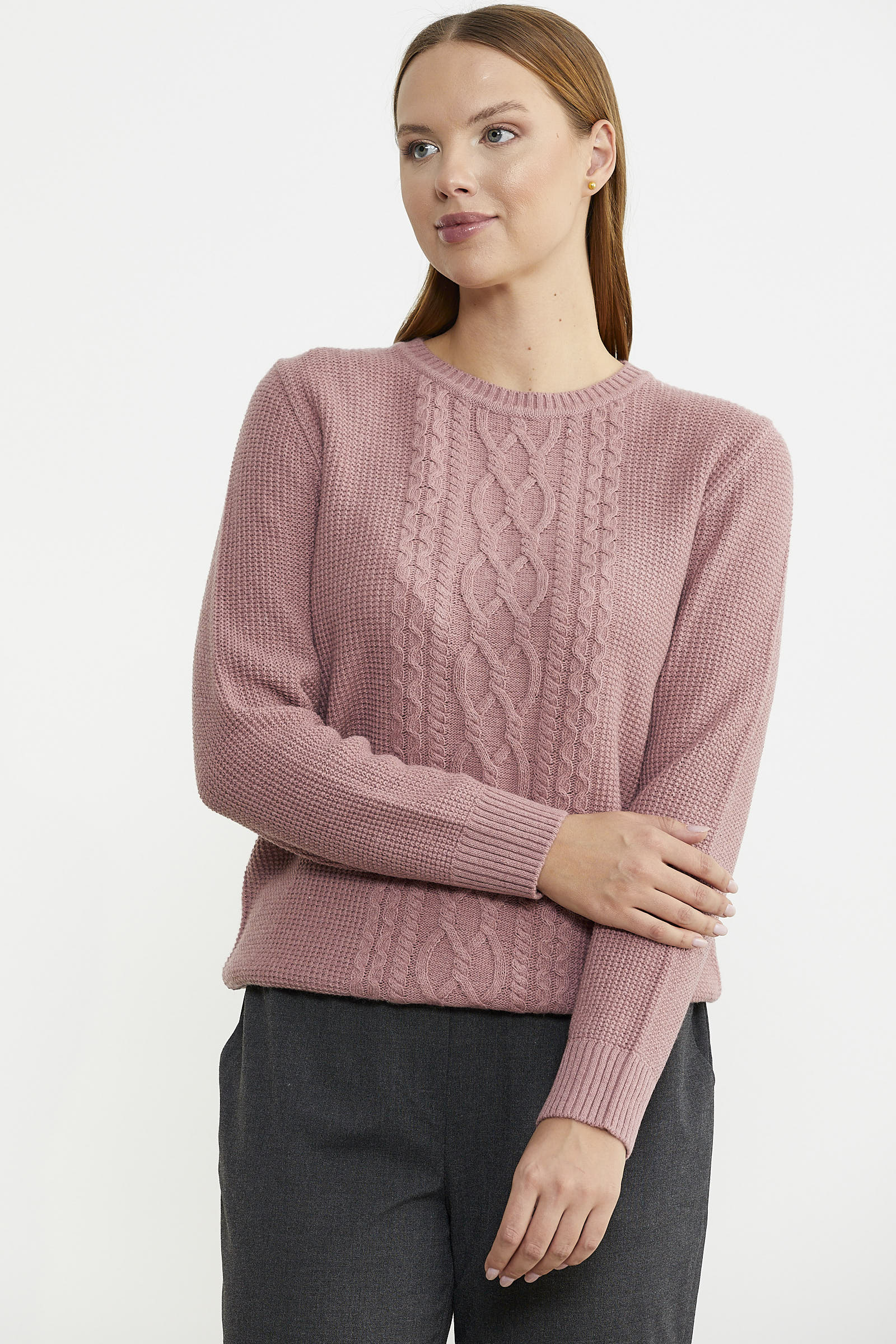 Sıfır Yaka Regular Fit Yünlü Triko Kazak - Gül - Sementa