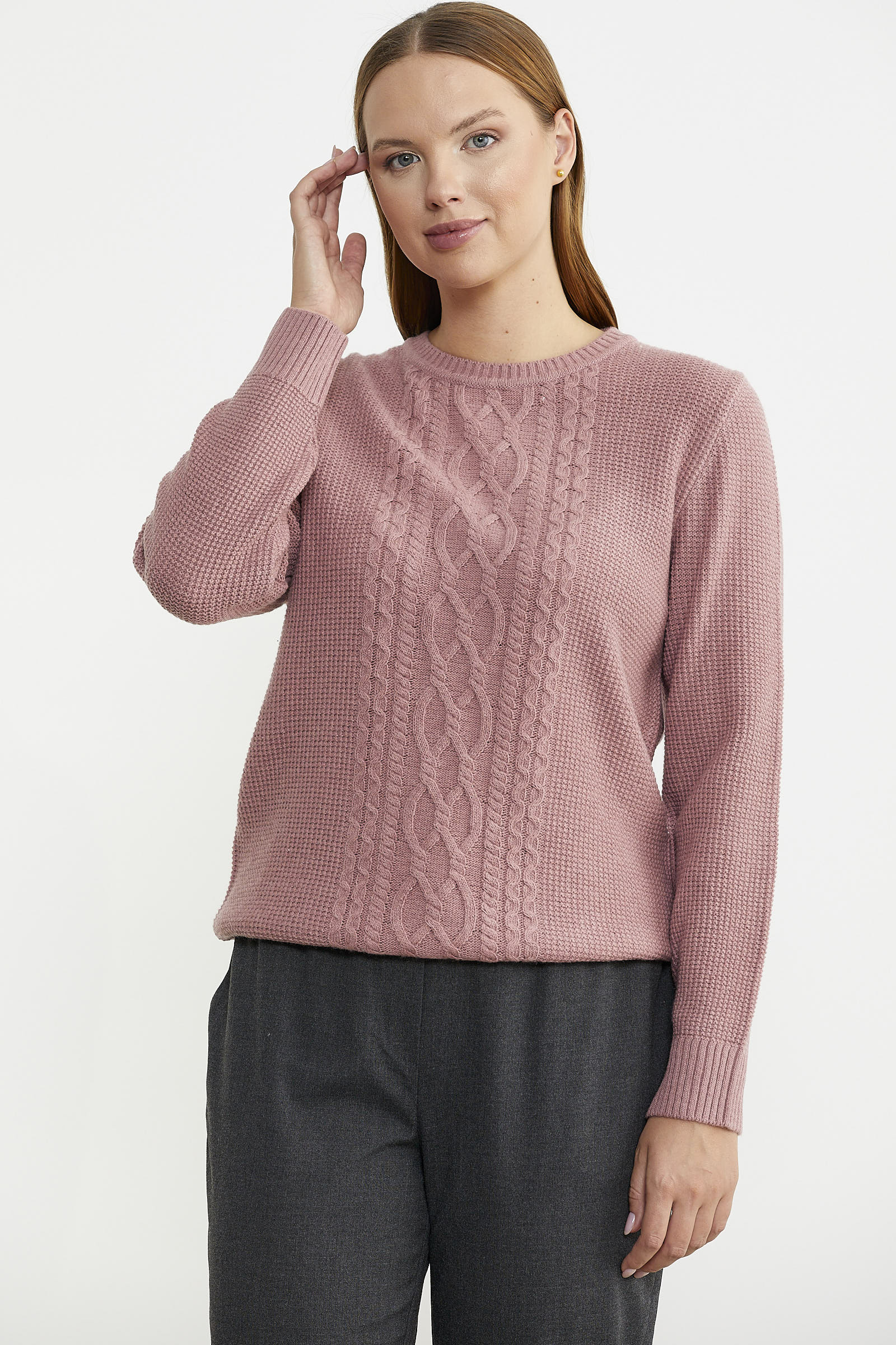 Sıfır Yaka Regular Fit Yünlü Triko Kazak - Gül - Sementa