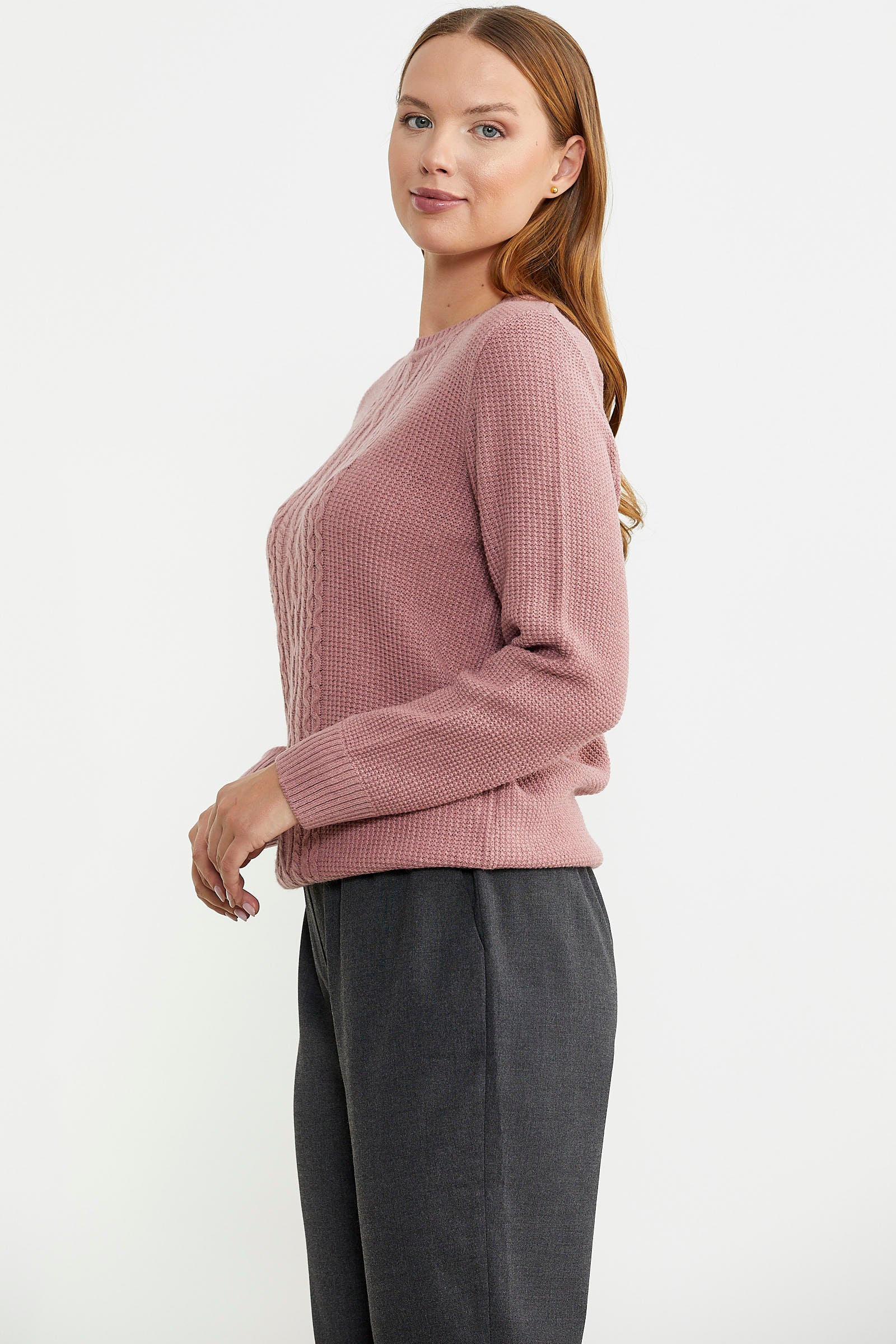 Sıfır Yaka Regular Fit Yünlü Triko Kazak - Gül - Sementa