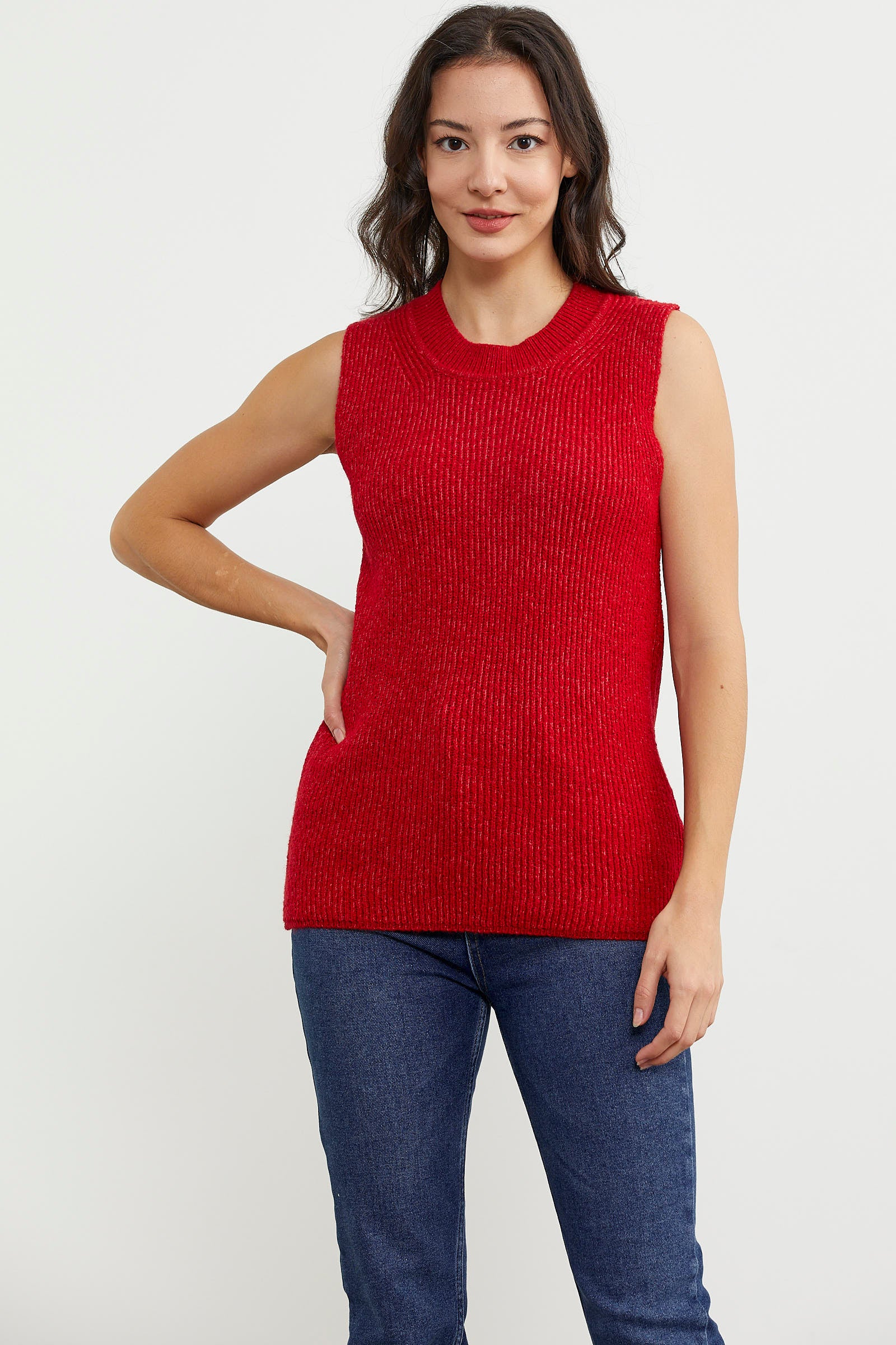 Derbili Sıfır Yaka Triko Süveter - Kırmızı (3) Sementa