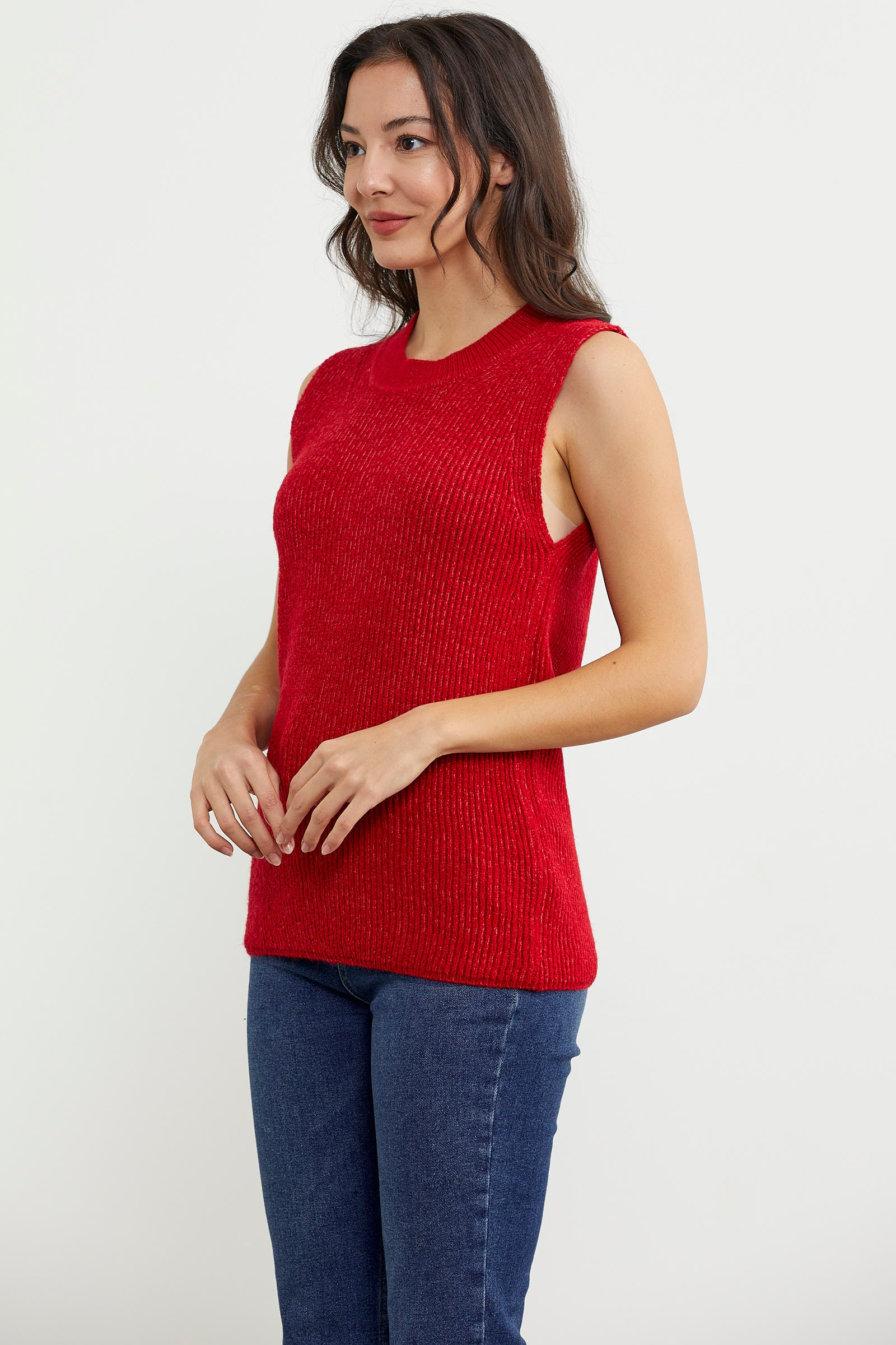 Derbili Sıfır Yaka Triko Süveter - Kırmızı (4) Sementa