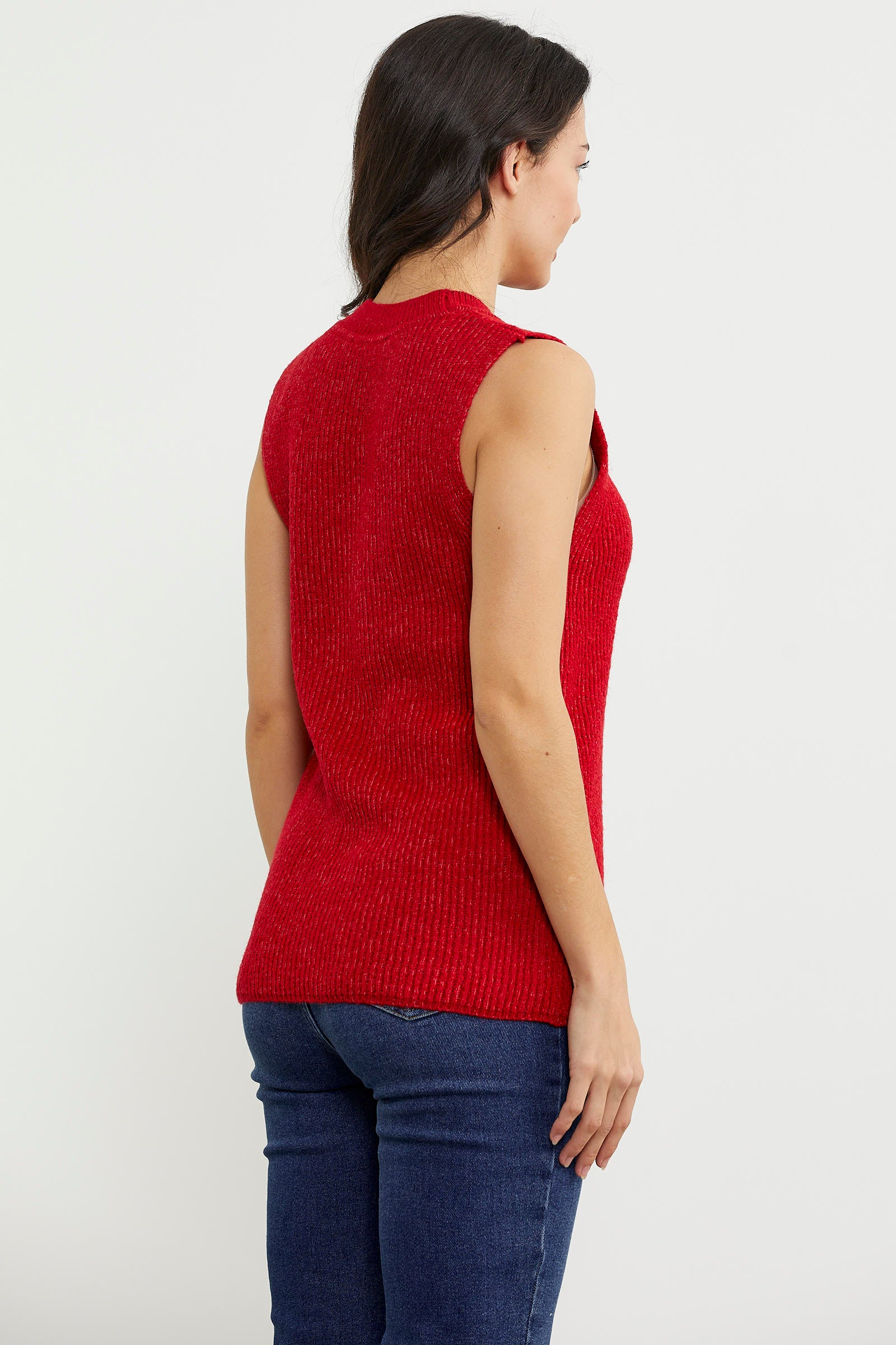 Derbili Sıfır Yaka Triko Süveter - Kırmızı (6) Sementa