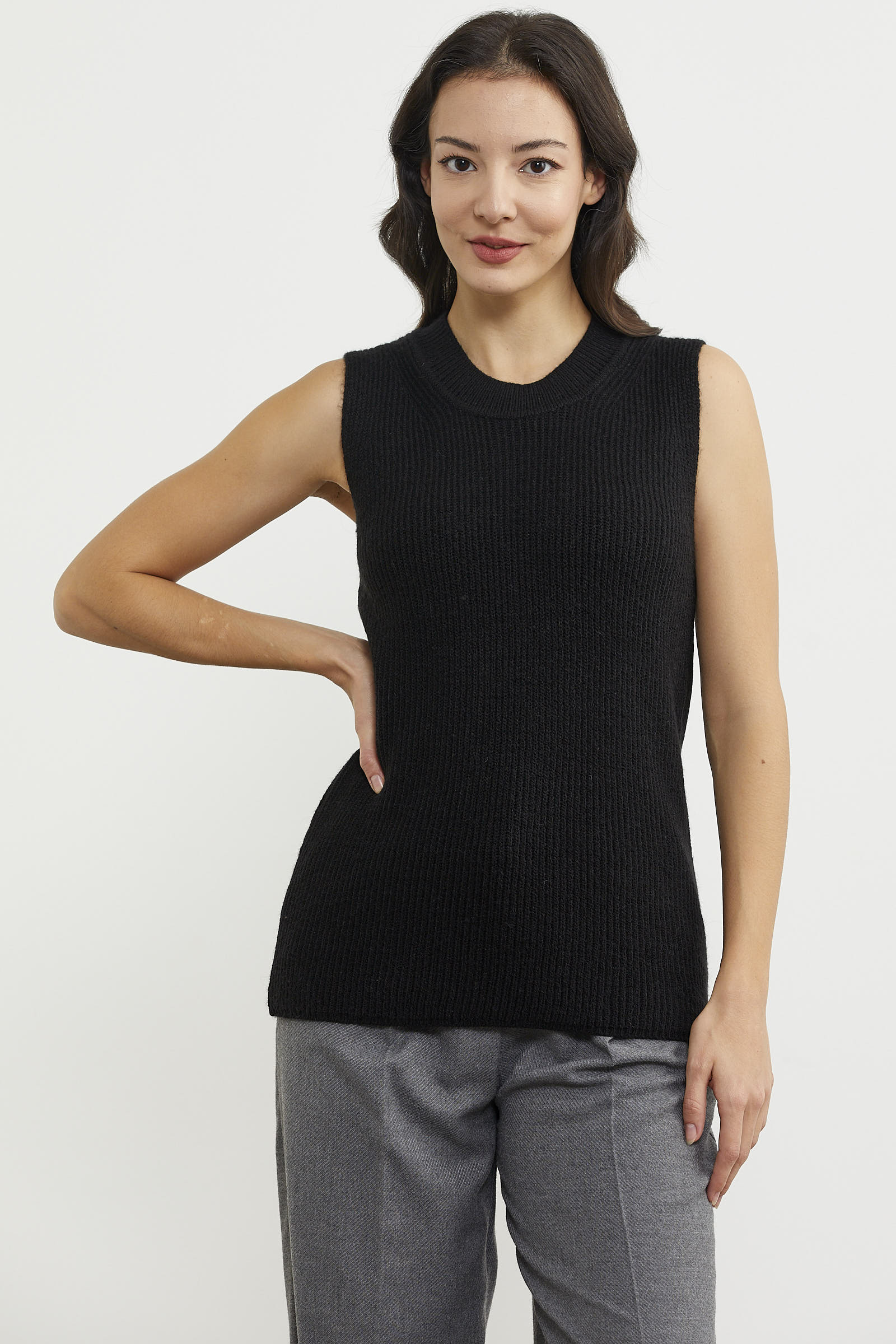 Derbili Sıfır Yaka Triko Süveter - Siyah (2) Sementa