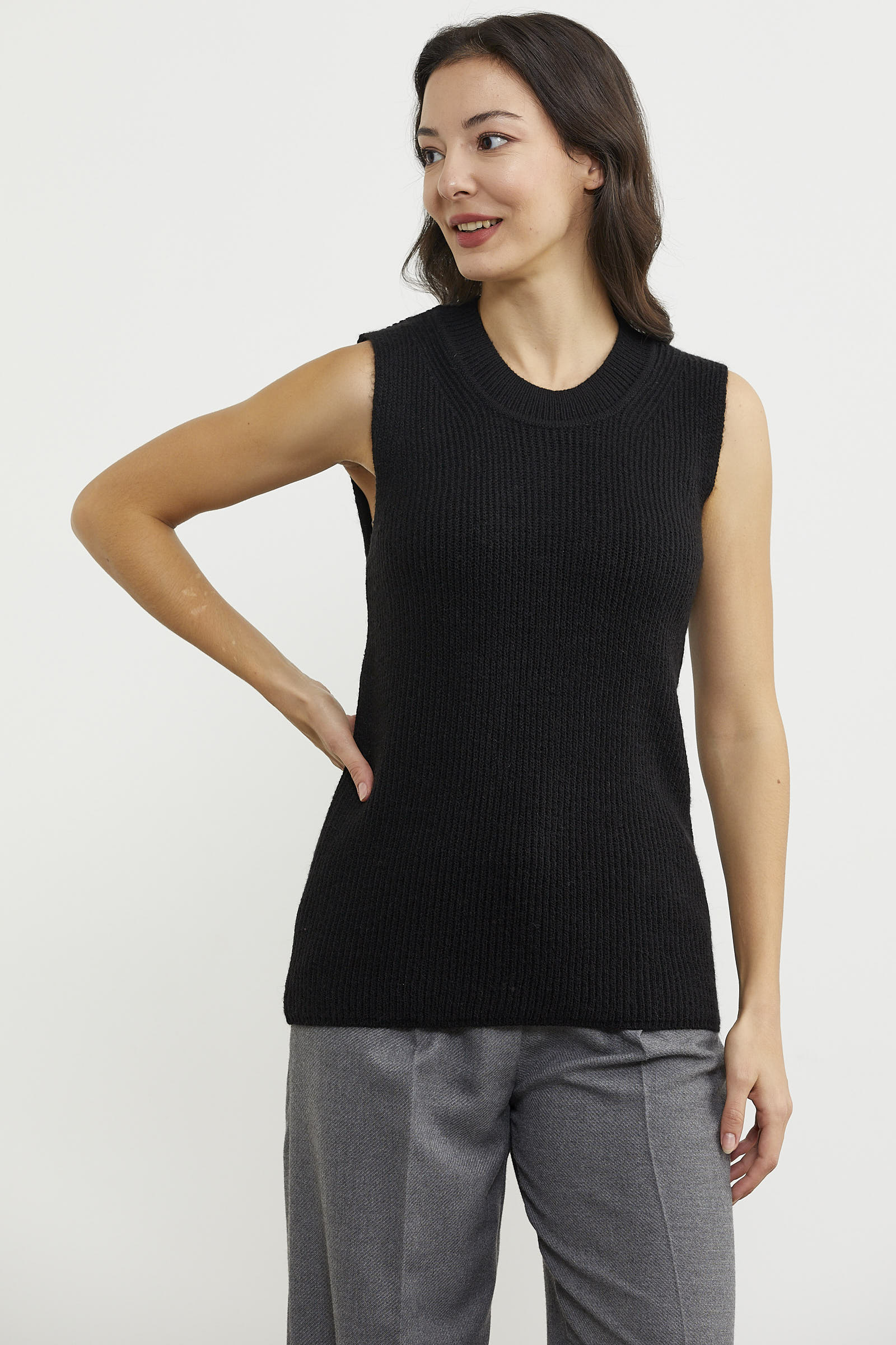 Derbili Sıfır Yaka Triko Süveter - Siyah (3) Sementa