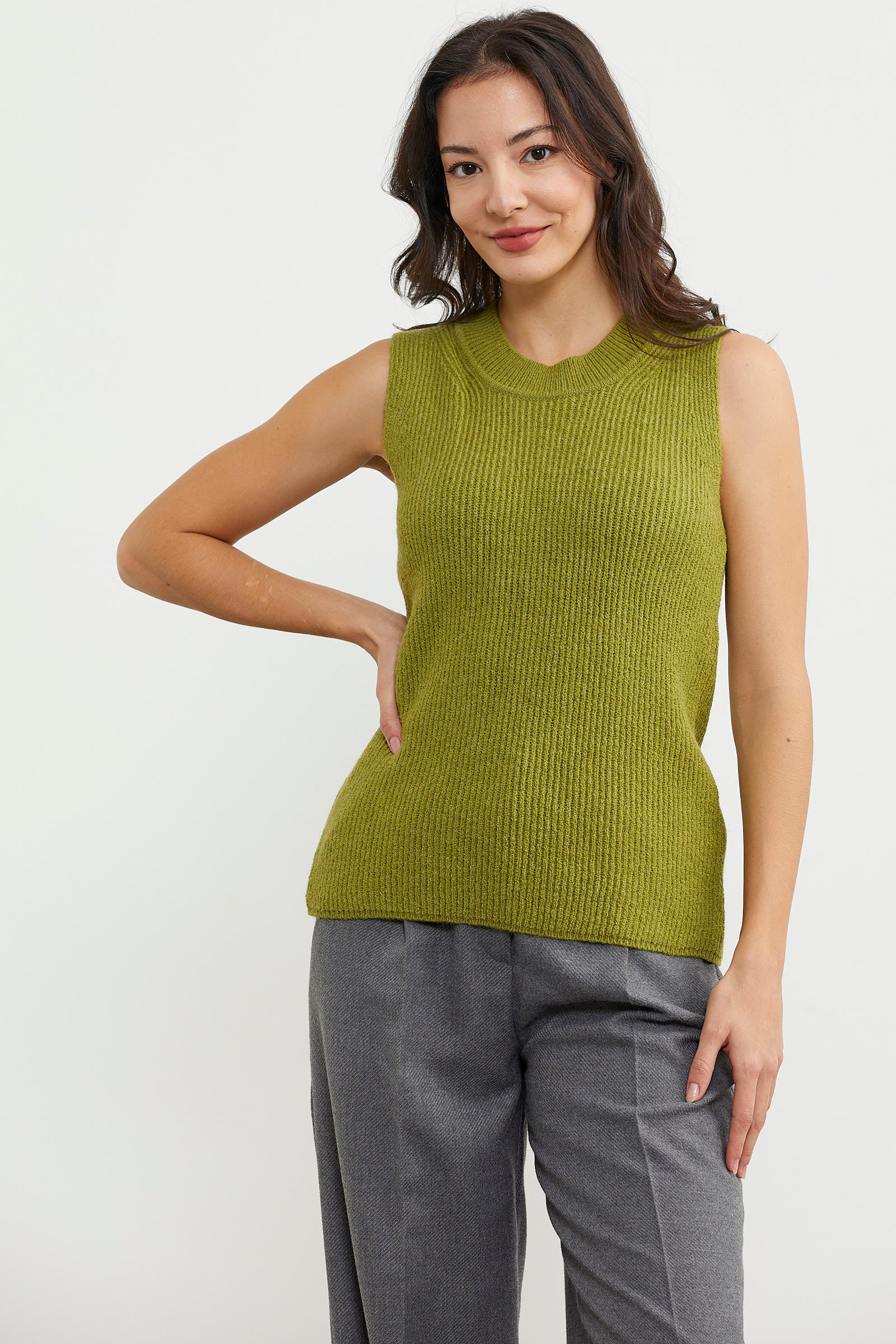 Derbili Sıfır Yaka Triko Süveter - Yeşil (3) Sementa