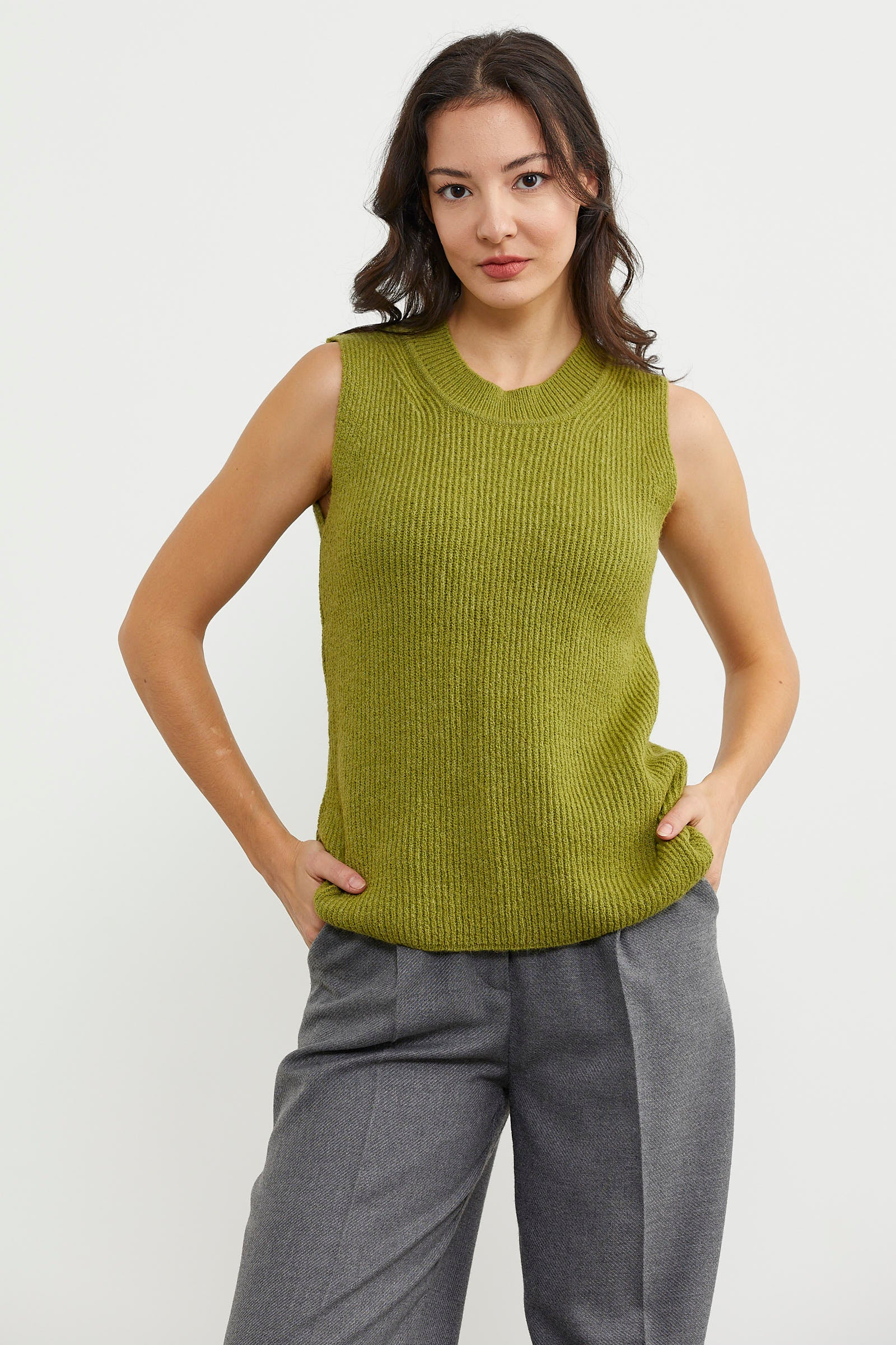 Derbili Sıfır Yaka Triko Süveter - Yeşil (5) Sementa