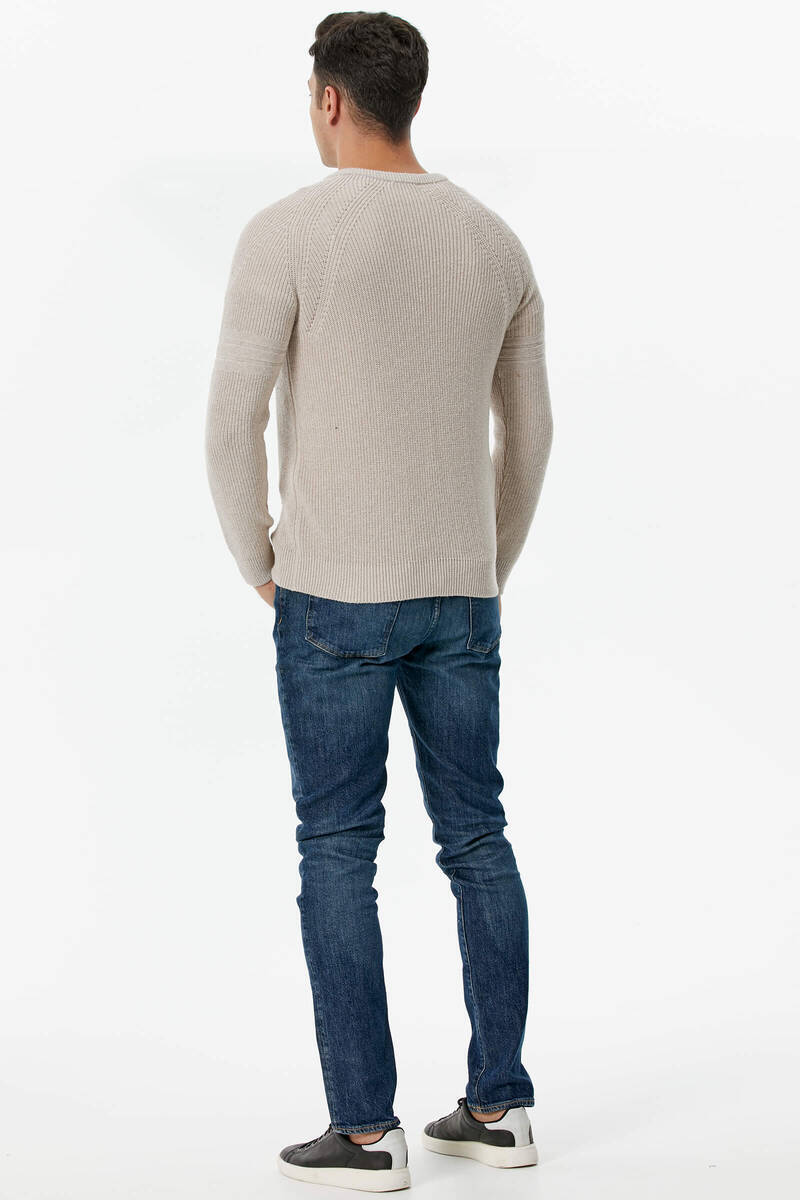 Sıfır Yaka Triko Kazak - Açık Bej (4) Sementa