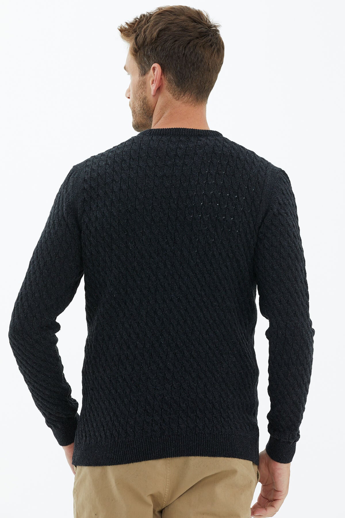 Sıfır Yaka Triko Kazak - Antrasit (4) Sementa