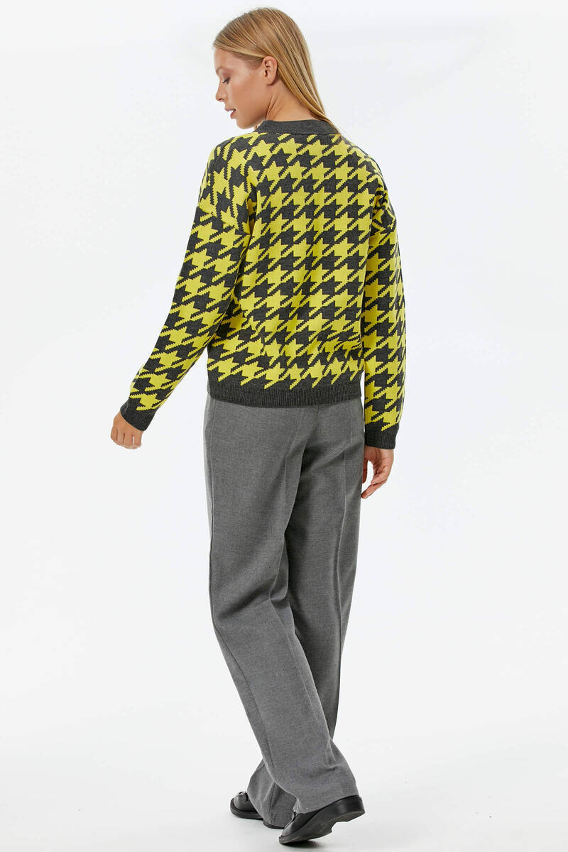 Sıfır Yaka Triko Kazak - Antrasit - Sarı (4) Sementa