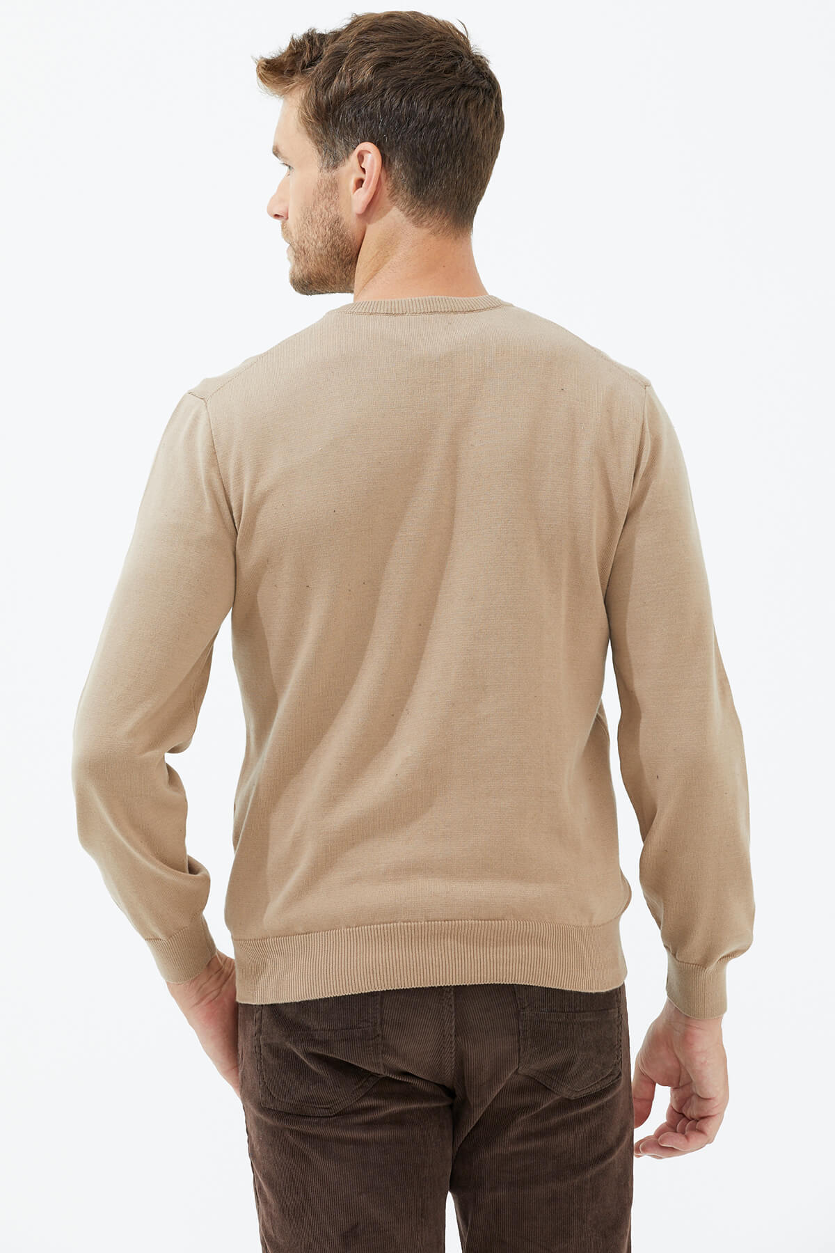 Sıfır Yaka Triko Kazak - Kamel (4) Sementa