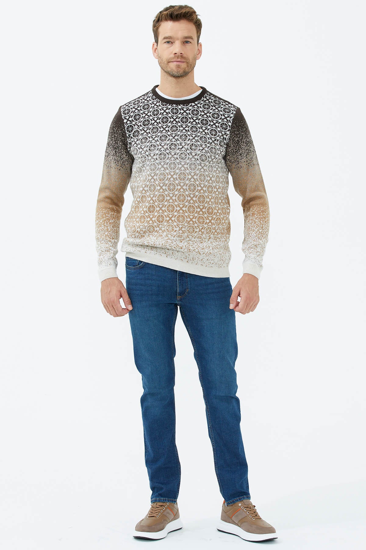 Sıfır Yaka Triko Kazak - Kemik (4) Sementa