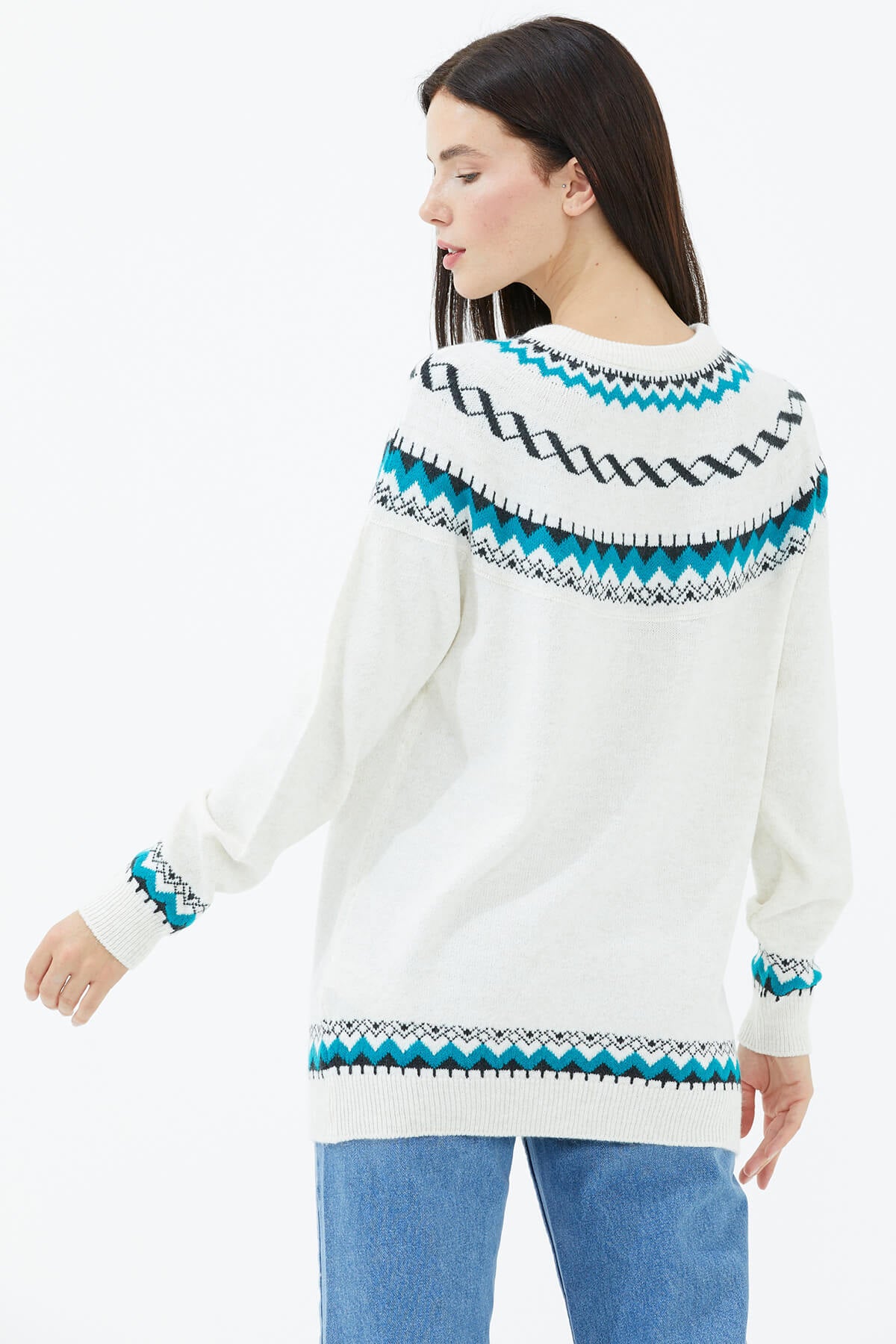 Sıfır Yaka Triko Kazak - Kemik (5) Sementa