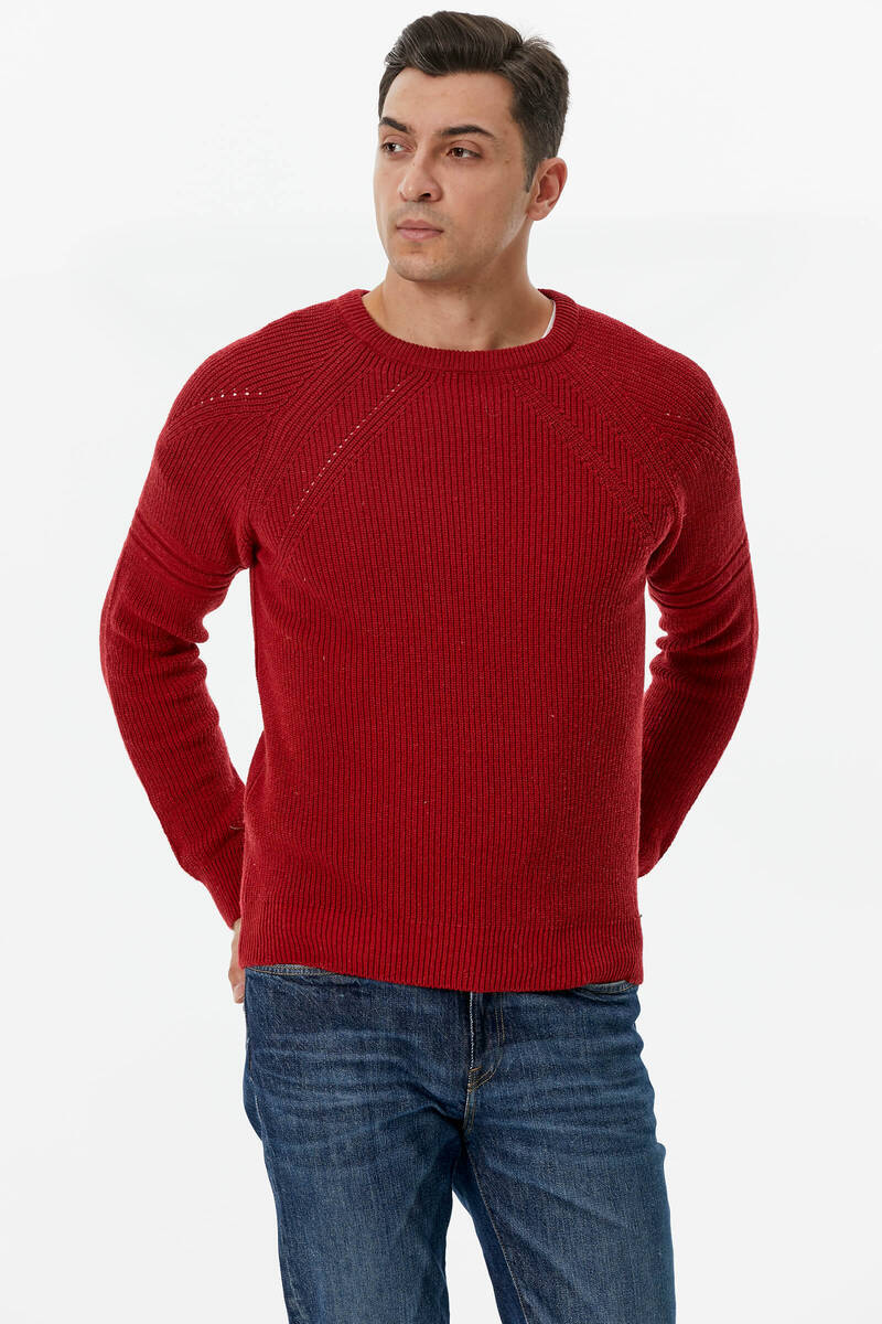 Sıfır Yaka Triko Kazak - Kırmızı (3) Sementa