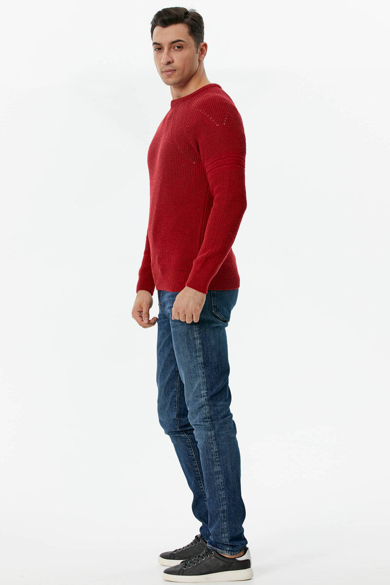 Sıfır Yaka Triko Kazak - Kırmızı (4) Sementa