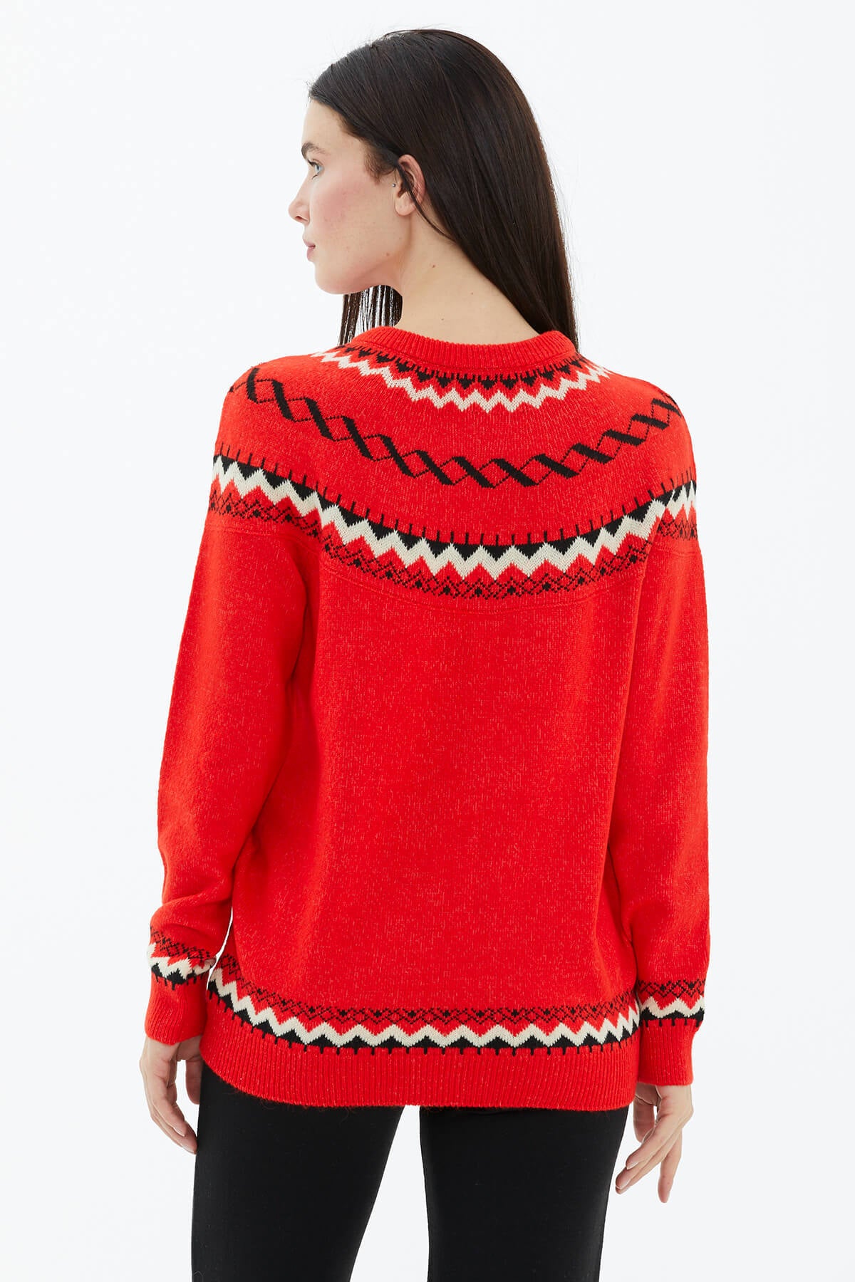 Sıfır Yaka Triko Kazak - Kırmızı (4) Sementa