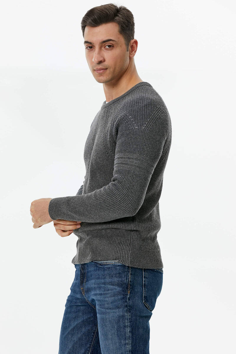 Sıfır Yaka Triko Kazak - Koyu Gri (4) Sementa