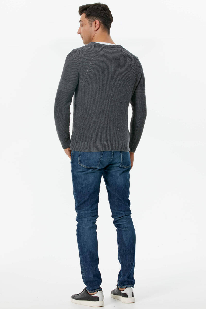 Sıfır Yaka Triko Kazak - Koyu Gri (5) Sementa