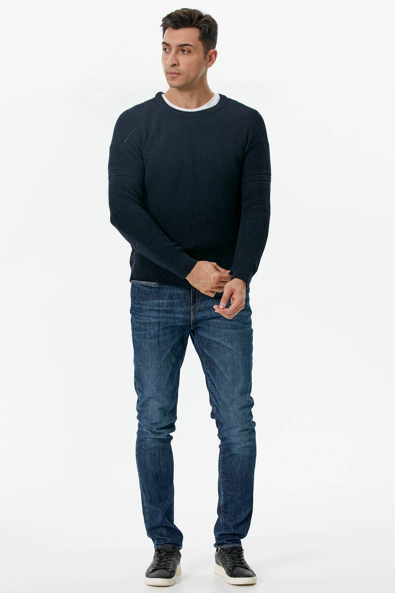 Sıfır Yaka Triko Kazak - Lacivert (3) Sementa