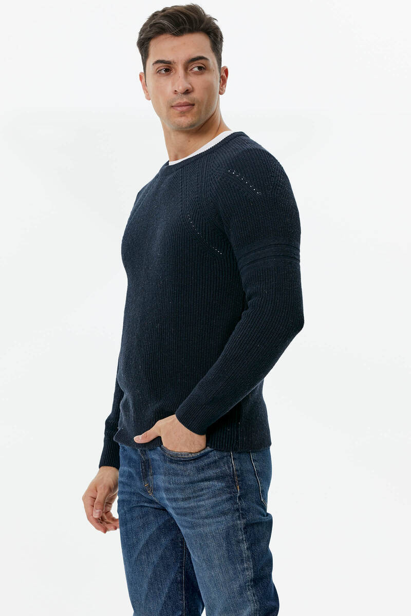 Sıfır Yaka Triko Kazak - Lacivert (4) Sementa