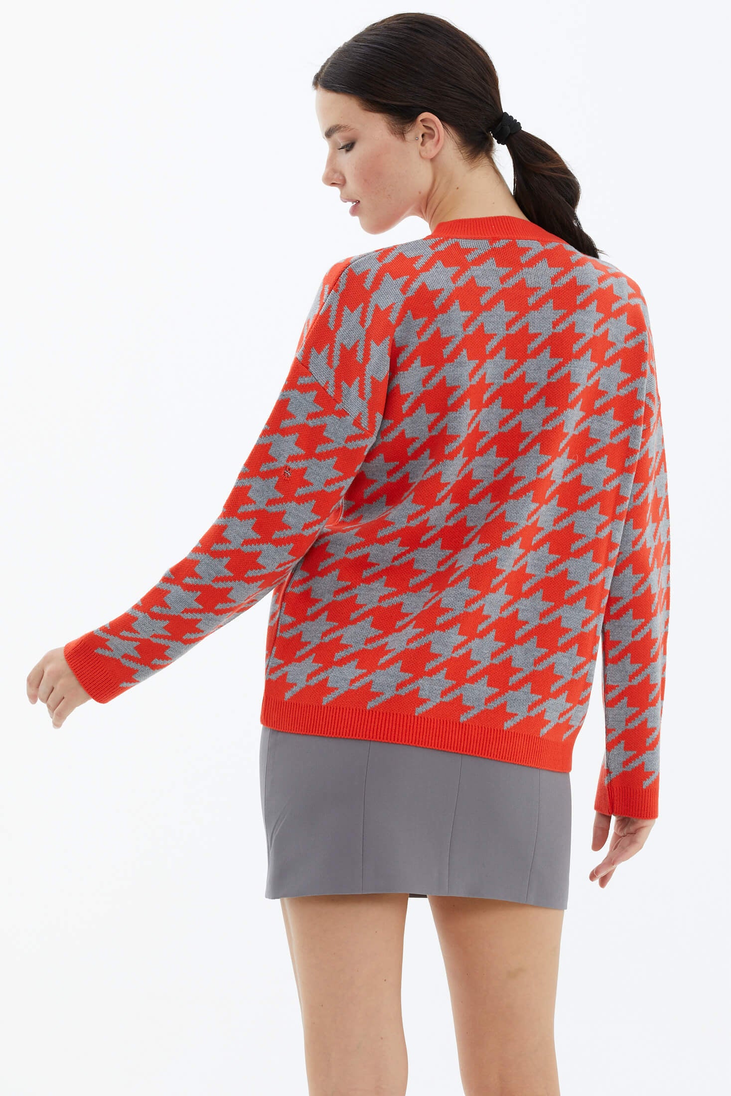 Sıfır Yaka Triko Kazak - Nar - Gri (4) Sementa