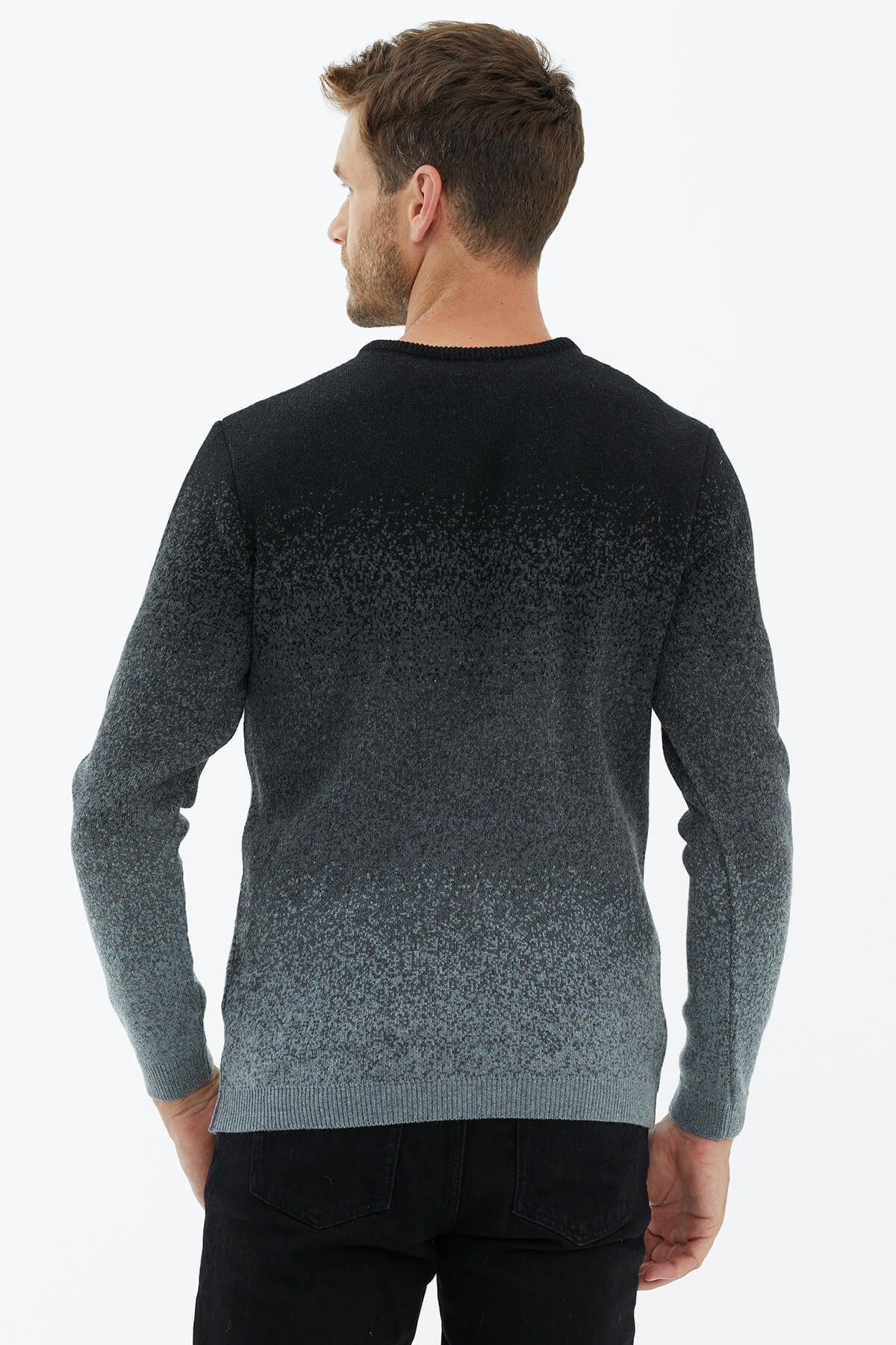 Sıfır Yaka Triko Kazak - Orta Gri (4) Sementa