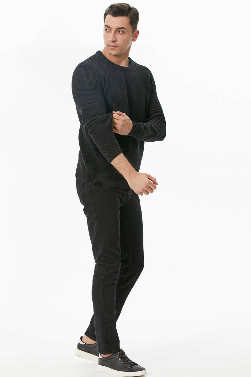 Sıfır Yaka Triko Kazak - Siyah (3) Sementa