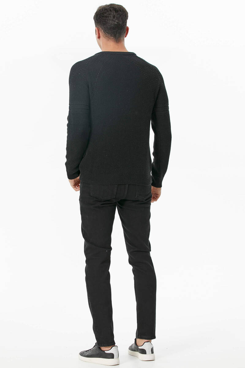 Sıfır Yaka Triko Kazak - Siyah (4) Sementa