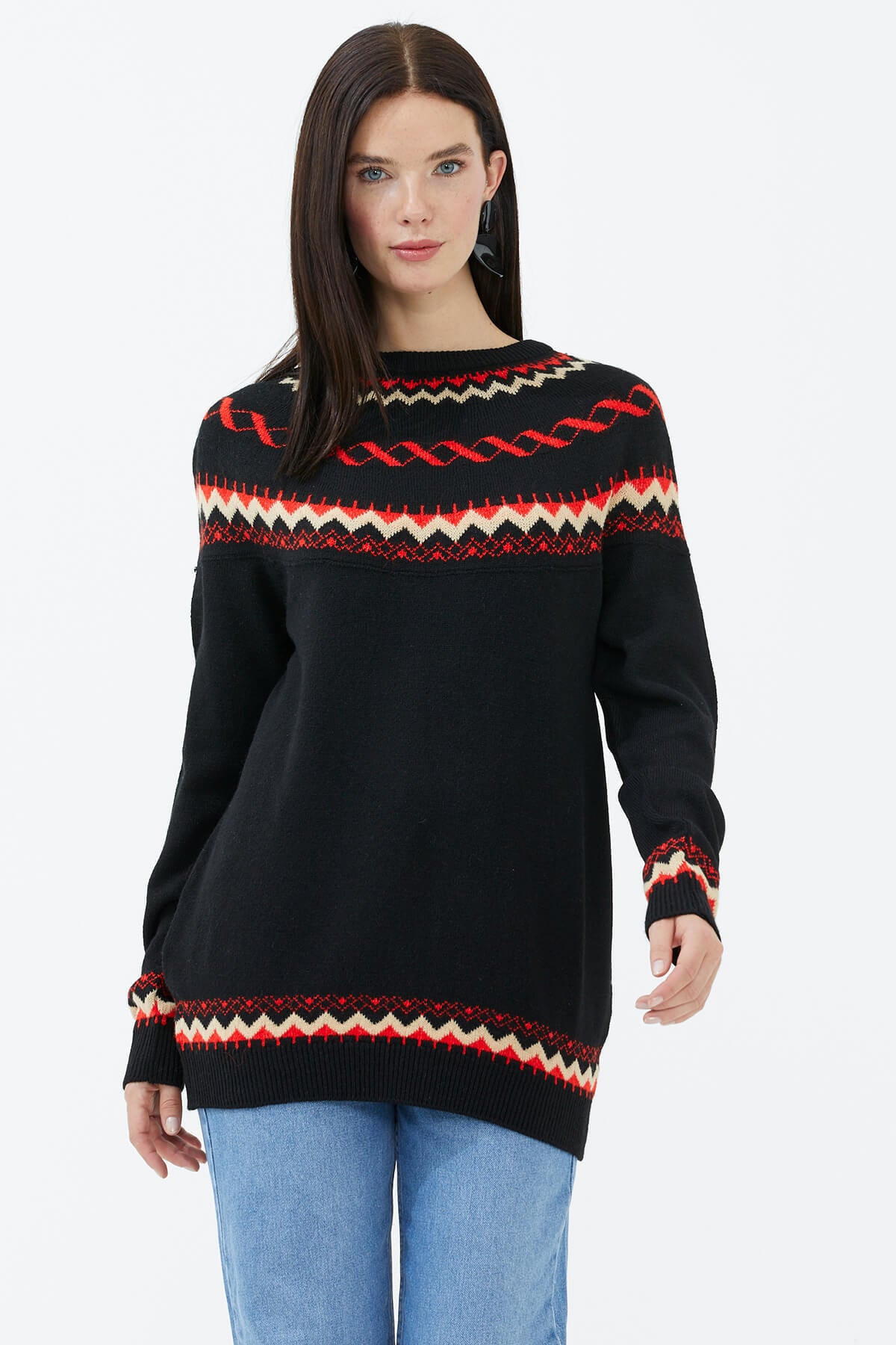 Sıfır Yaka Triko Kazak - Siyah (2) Sementa