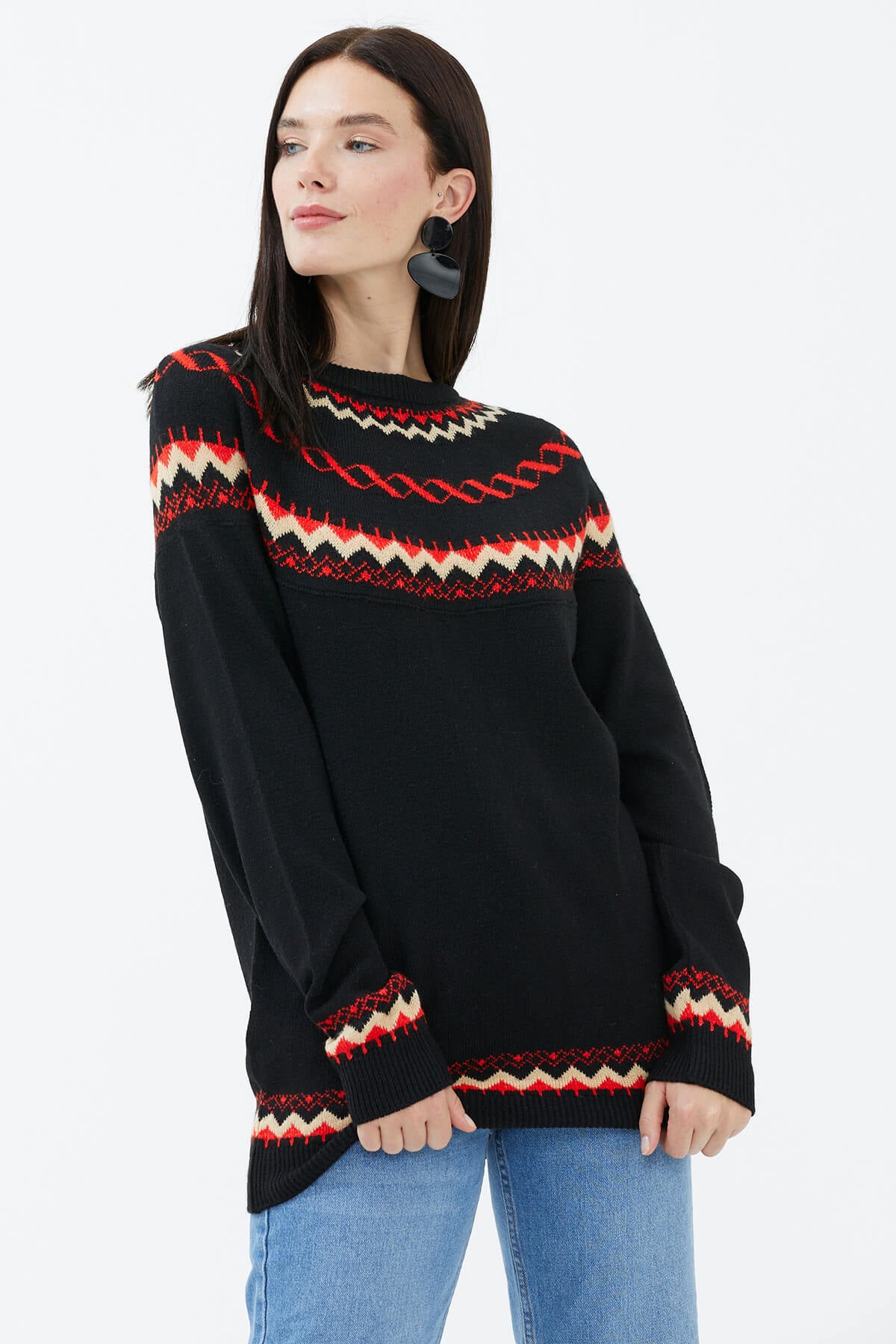 Sıfır Yaka Triko Kazak - Siyah (3) Sementa