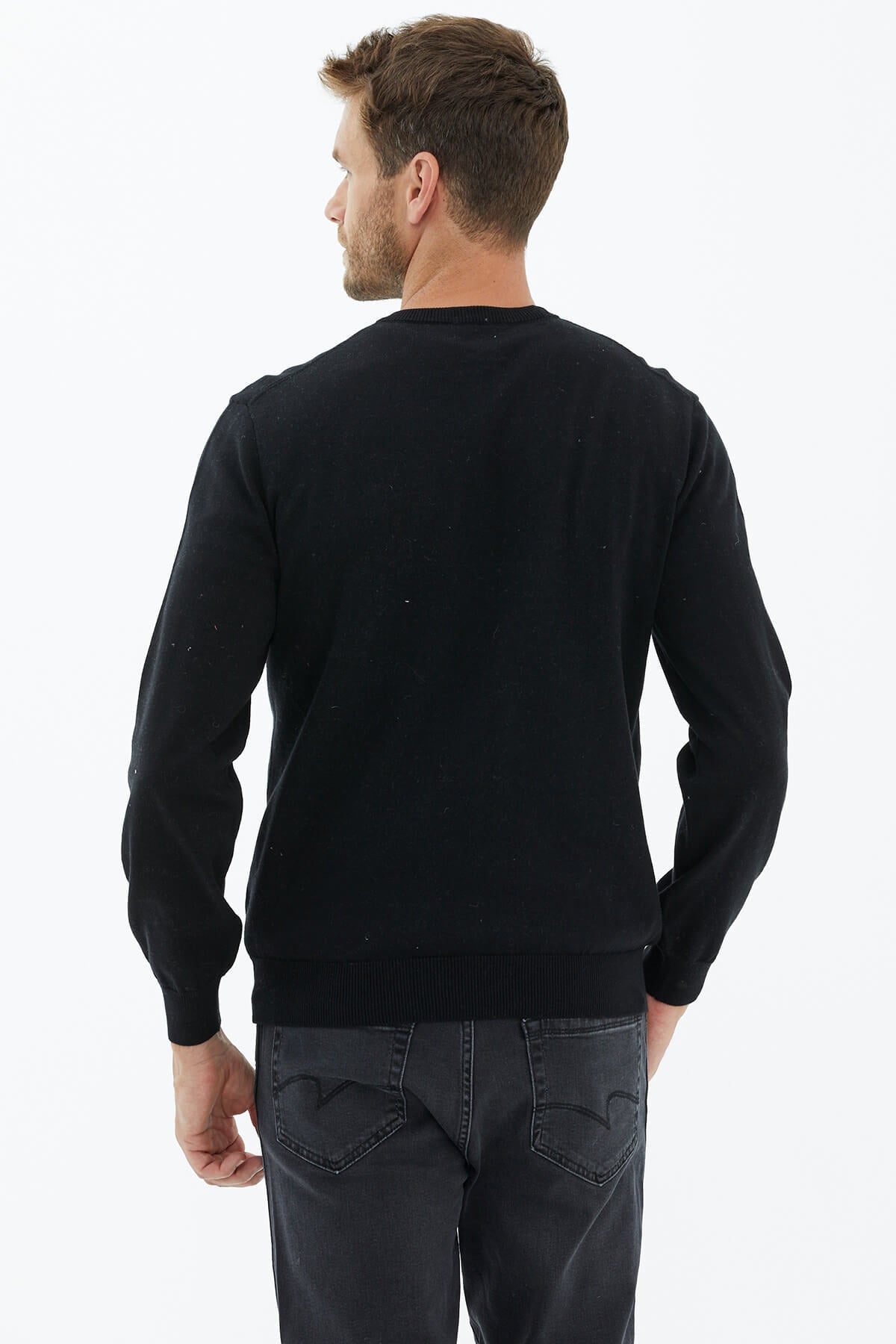 Sıfır Yaka Triko Kazak - Siyah (4) Sementa