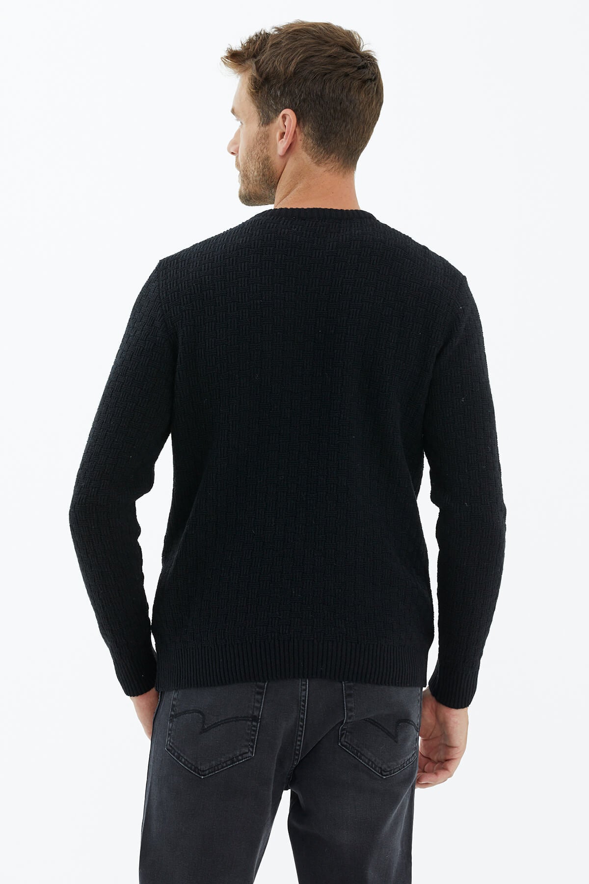 Sıfır Yaka Triko Kazak - Siyah (4) Sementa