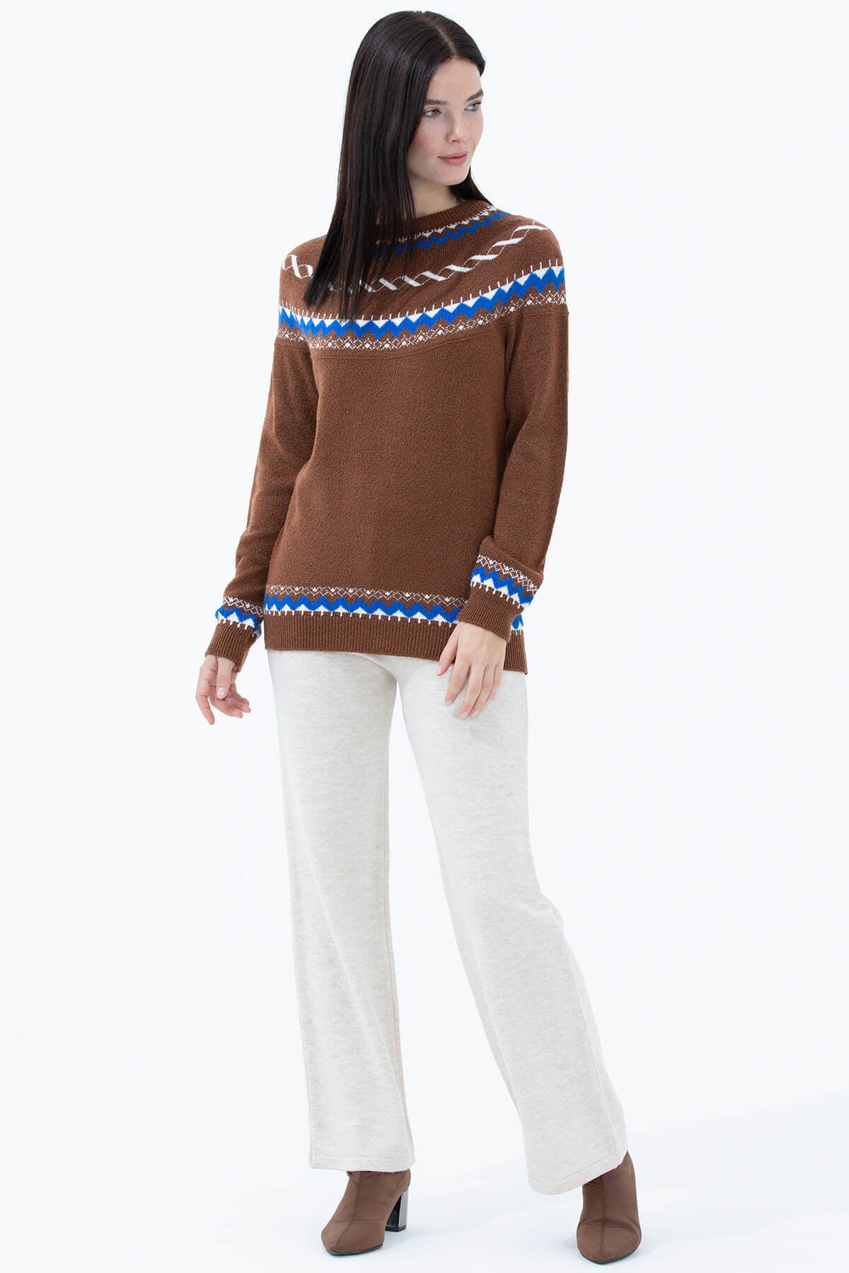 Sıfır Yaka Triko Kazak - Taba (2) Sementa