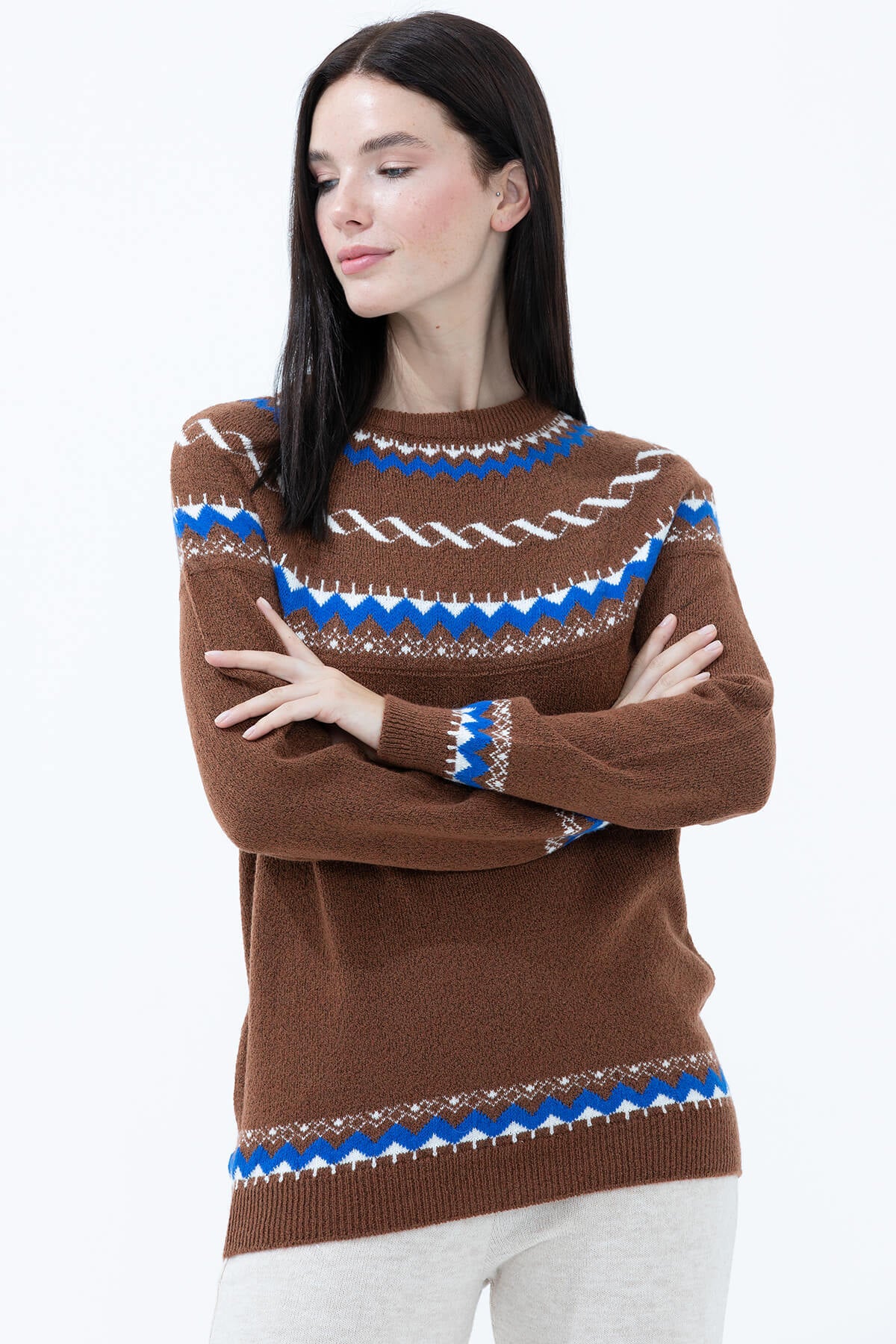 Sıfır Yaka Triko Kazak - Taba (3) Sementa