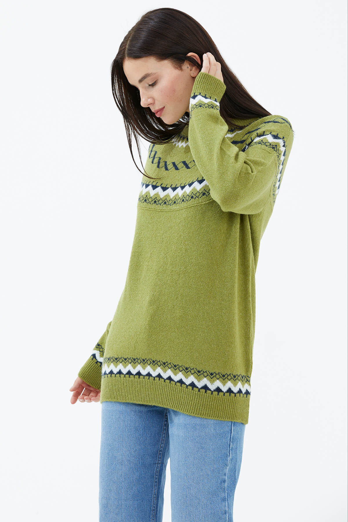 Sıfır Yaka Triko Kazak - Yeşil (2) Sementa