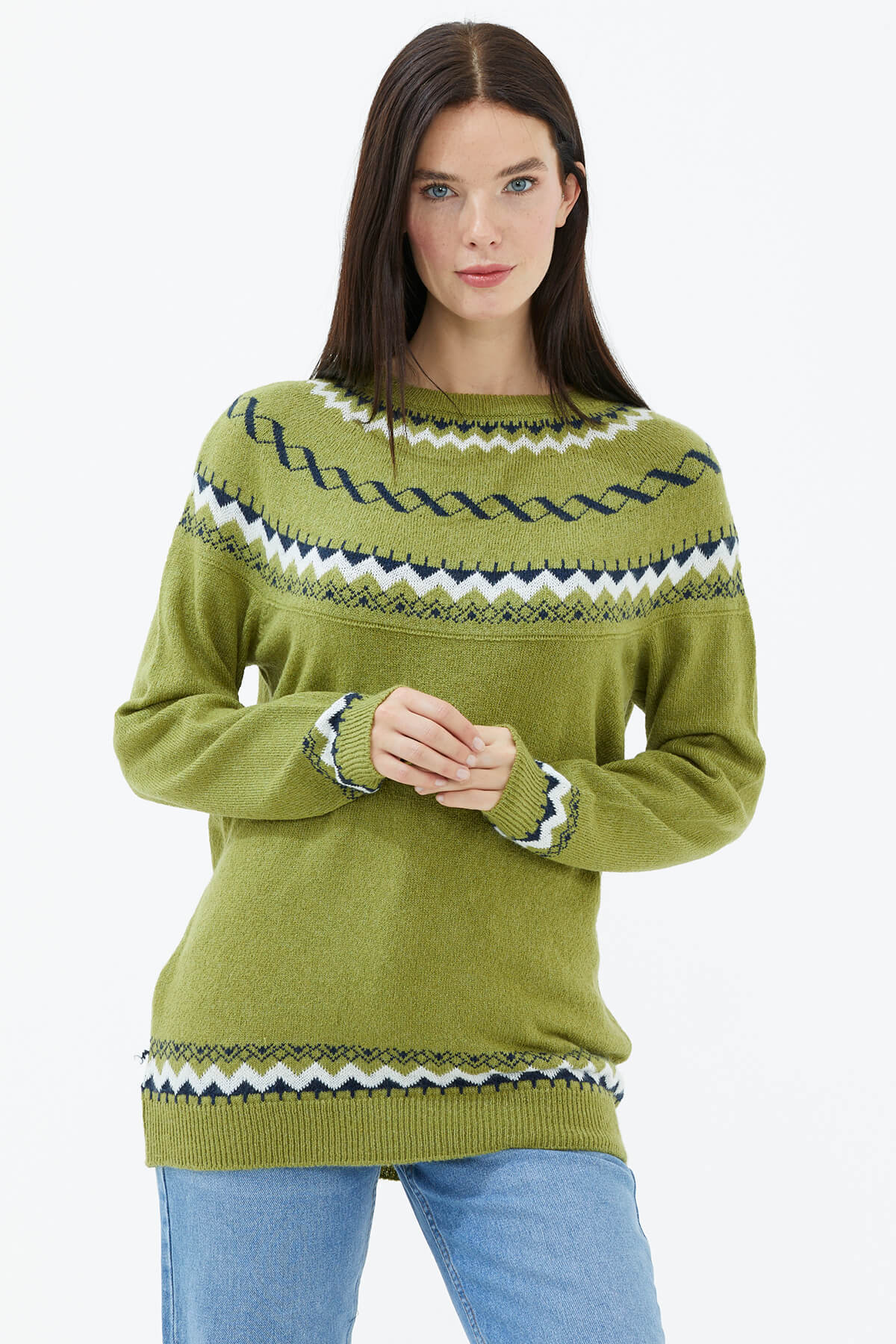 Sıfır Yaka Triko Kazak - Yeşil (3) Sementa