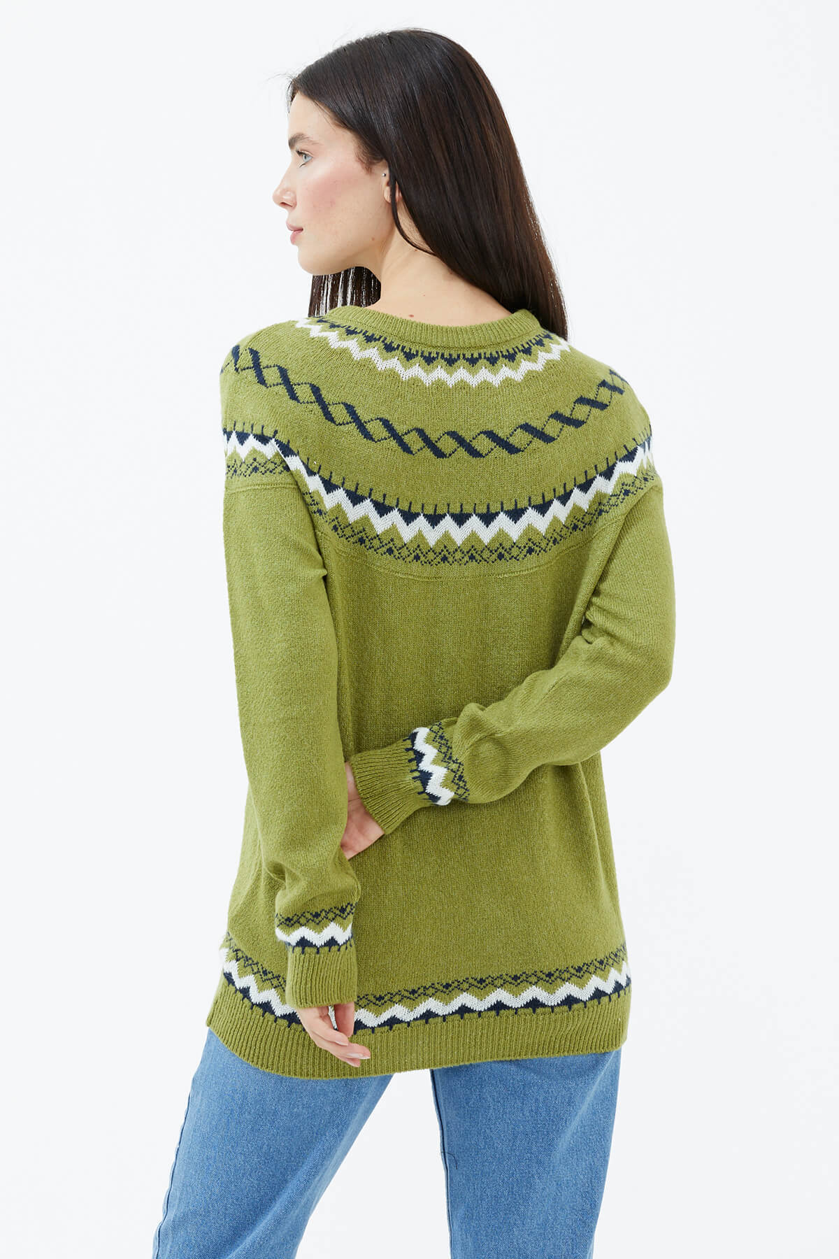 Sıfır Yaka Triko Kazak - Yeşil (4) Sementa