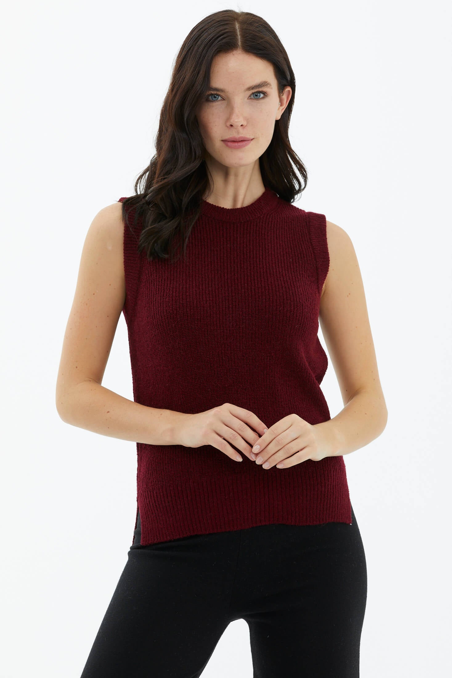 Sıfır Yaka Triko Süveter - Bordo (3) Sementa