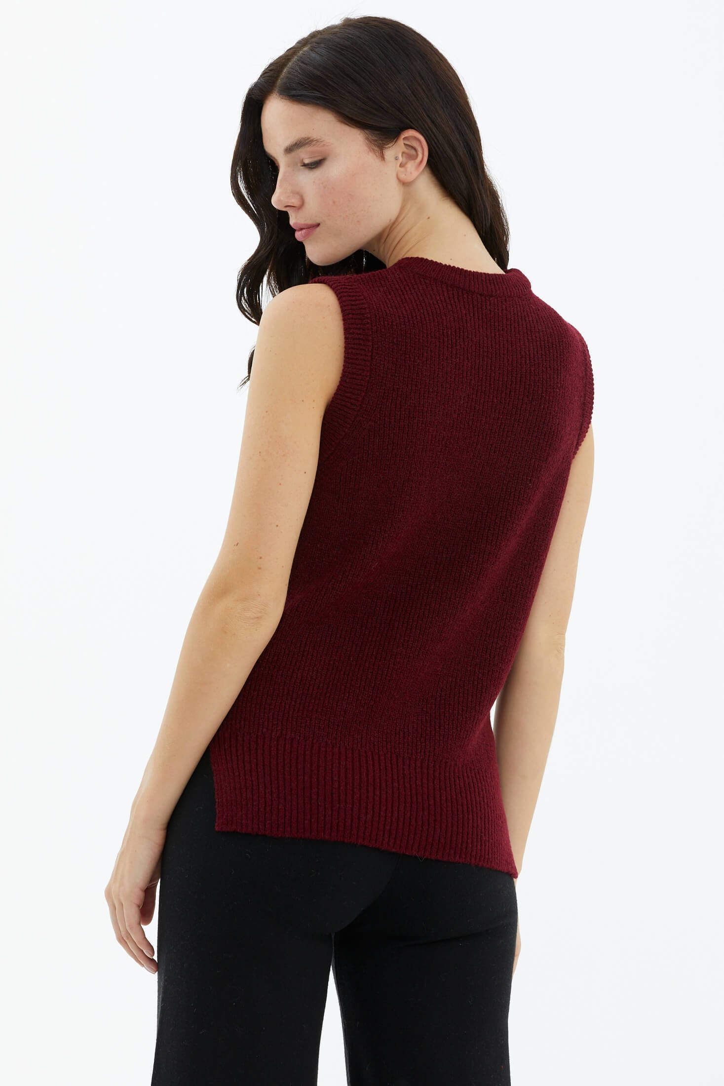 Sıfır Yaka Triko Süveter - Bordo (4) Sementa