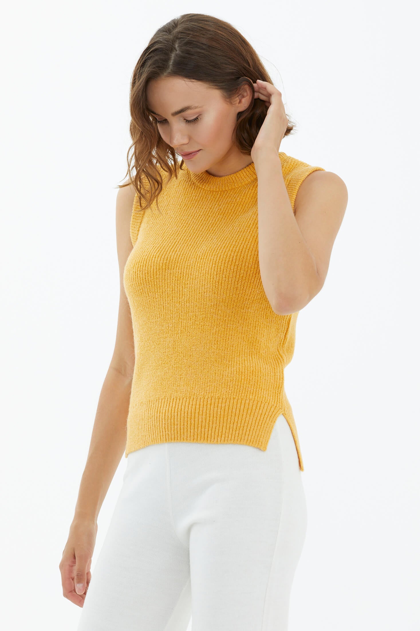 Sıfır Yaka Triko Süveter - Hardal (3) Sementa