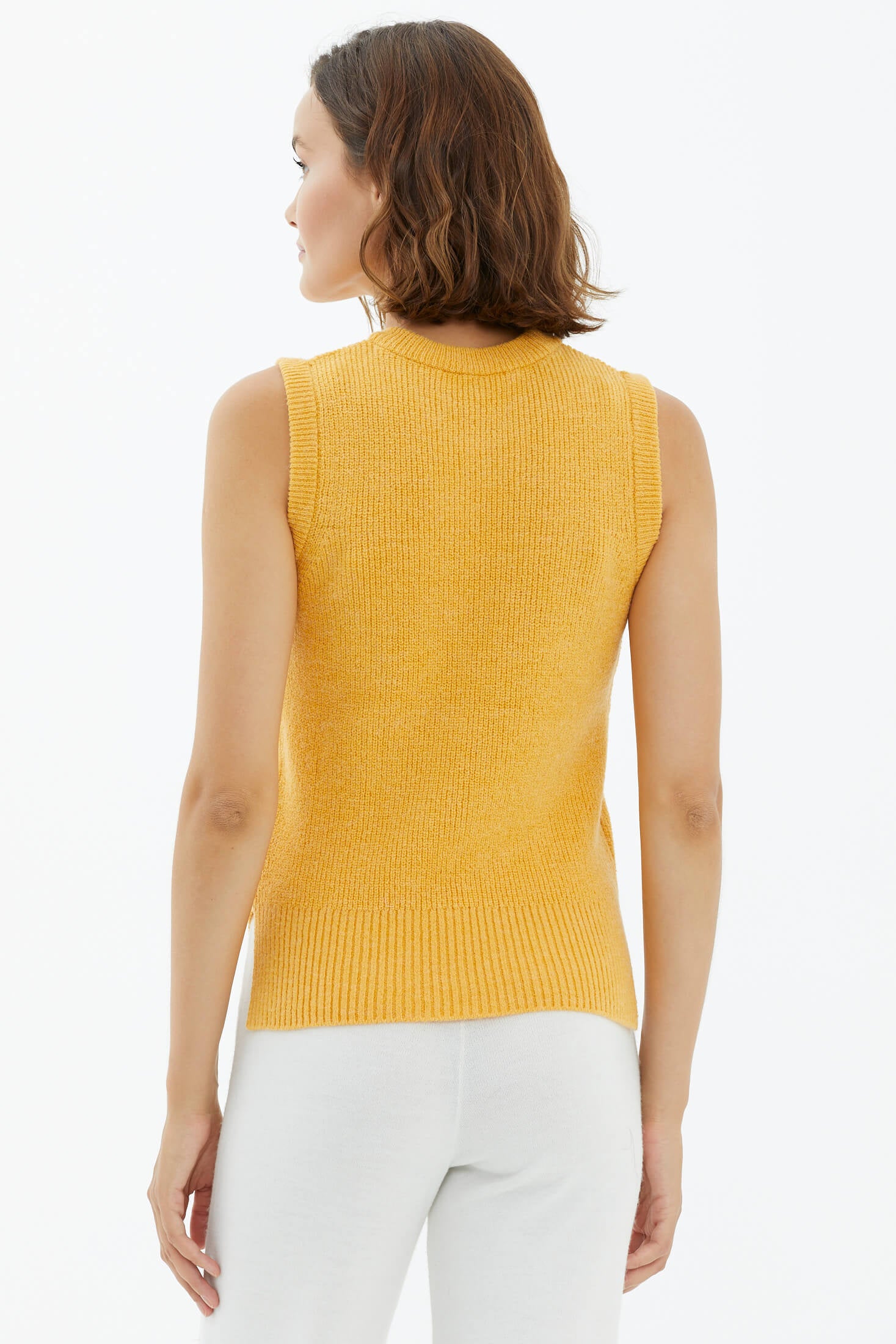 Sıfır Yaka Triko Süveter - Hardal (4) Sementa