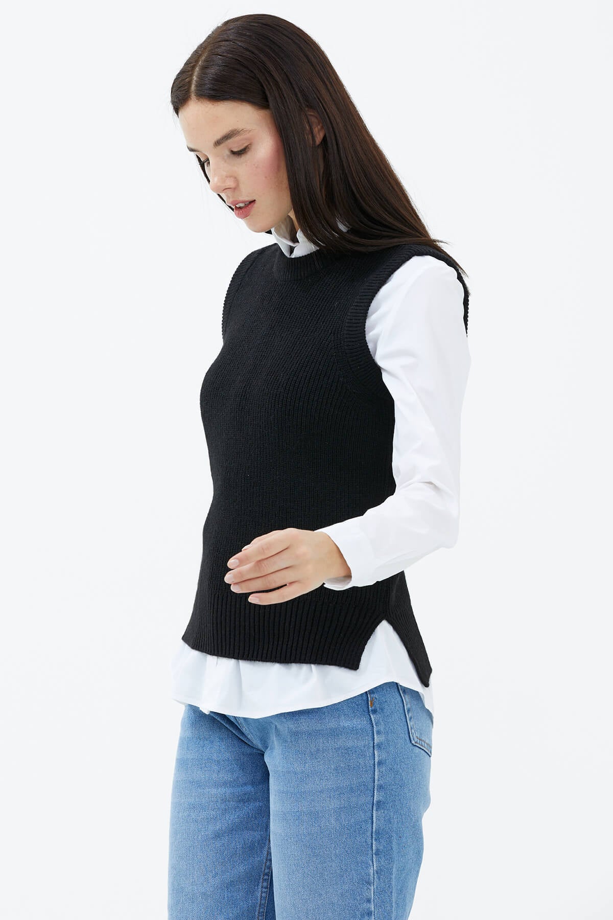 Sıfır Yaka Triko Süveter - Siyah (3) Sementa