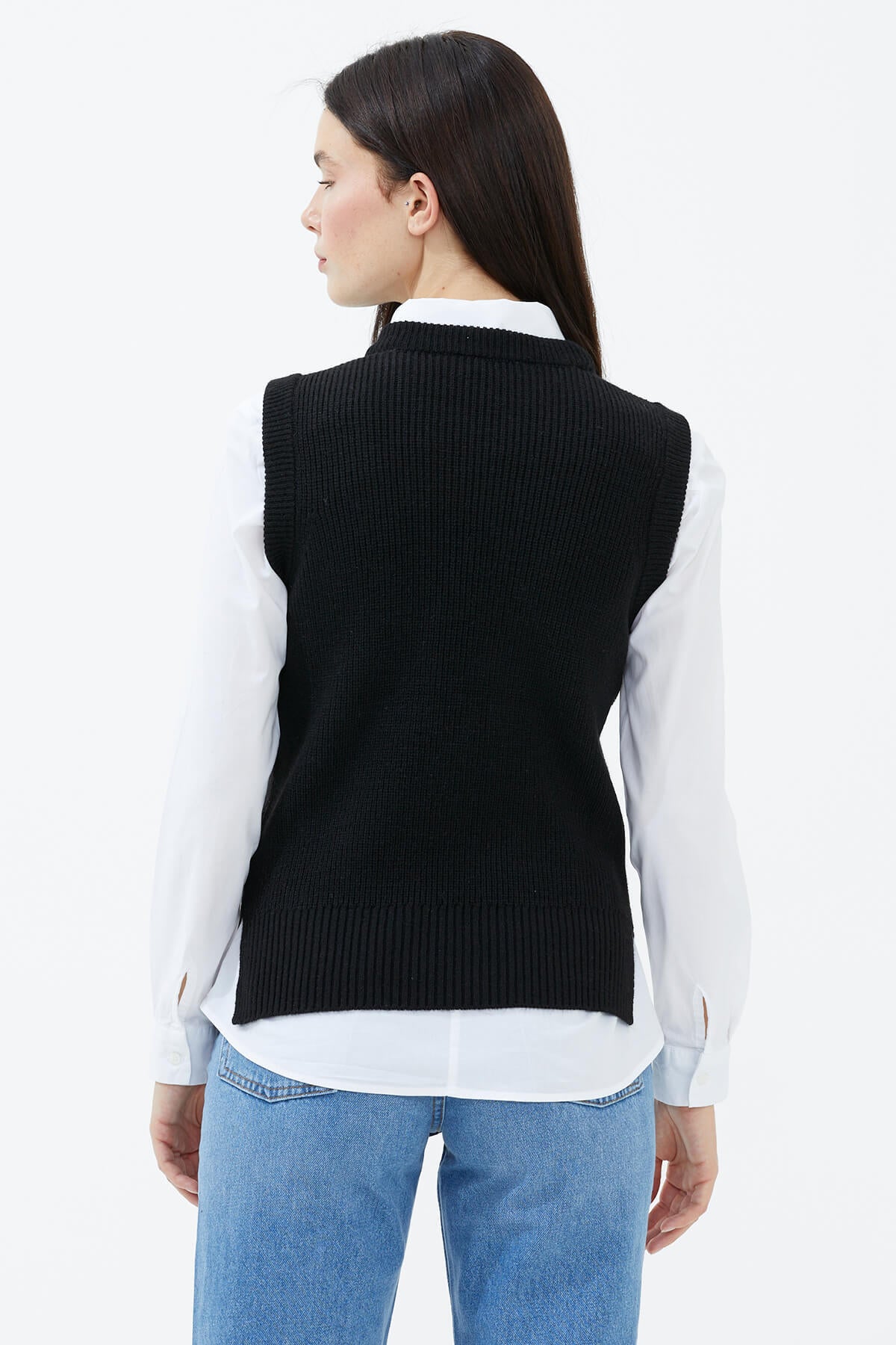 Sıfır Yaka Triko Süveter - Siyah (4) Sementa