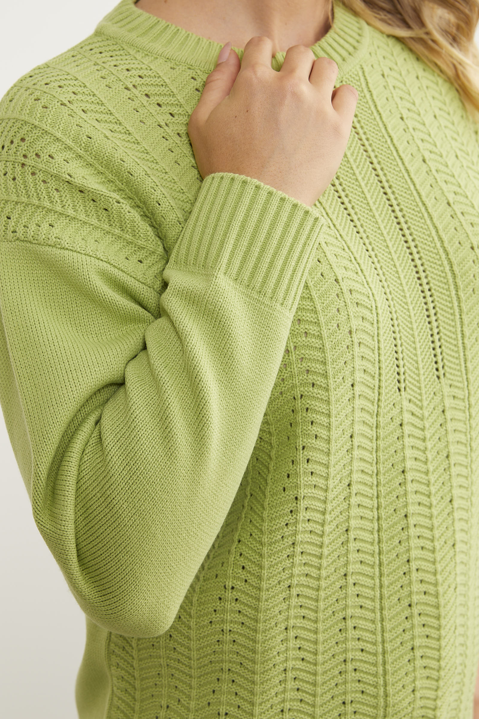 Sıfır Yaka Zik Zak Motifli Triko Kazak - Yeşil (6) Sementa