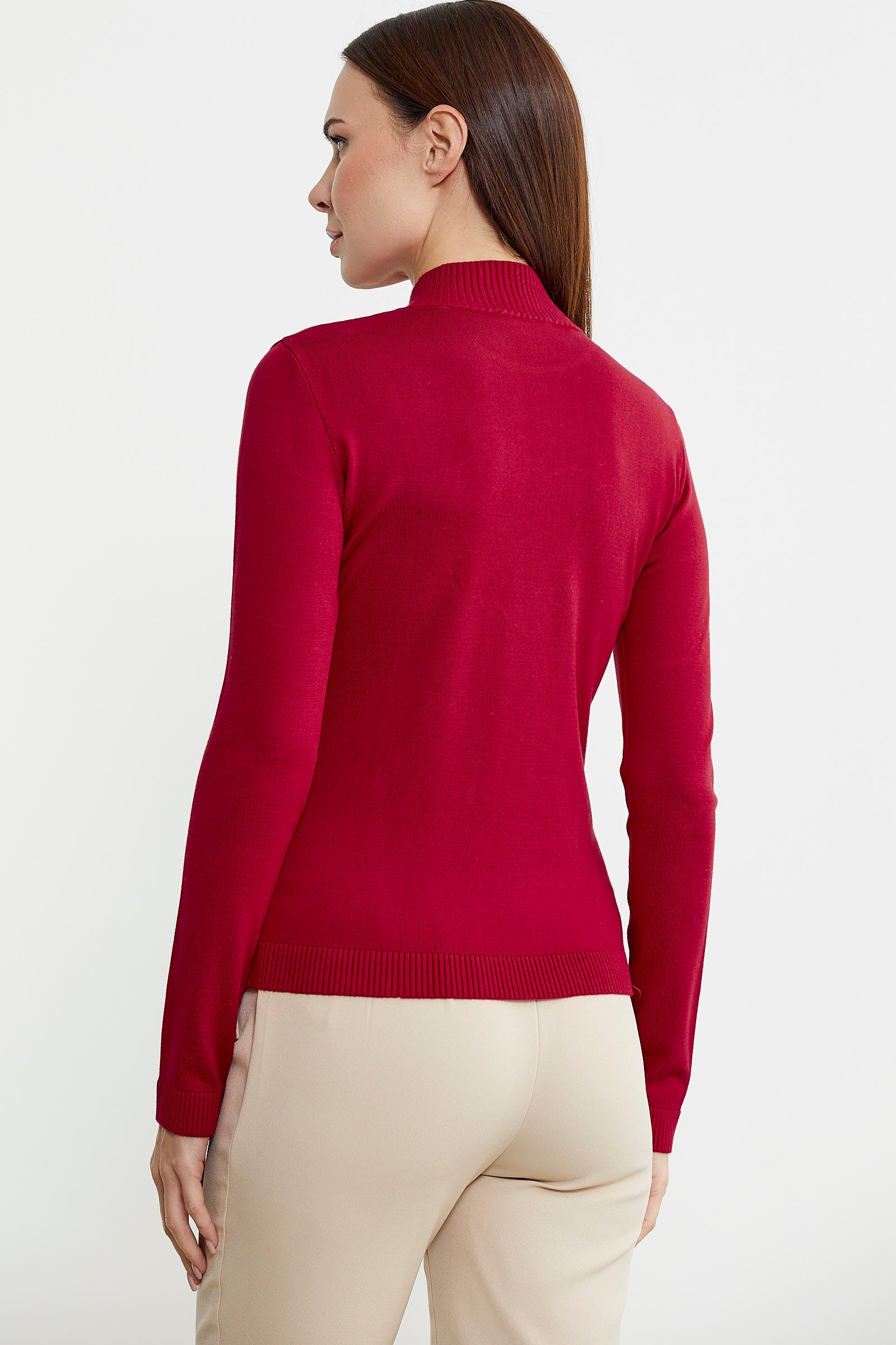 Sim Detaylı Dik Yaka Triko Kazak - Kırmızı - Sementa