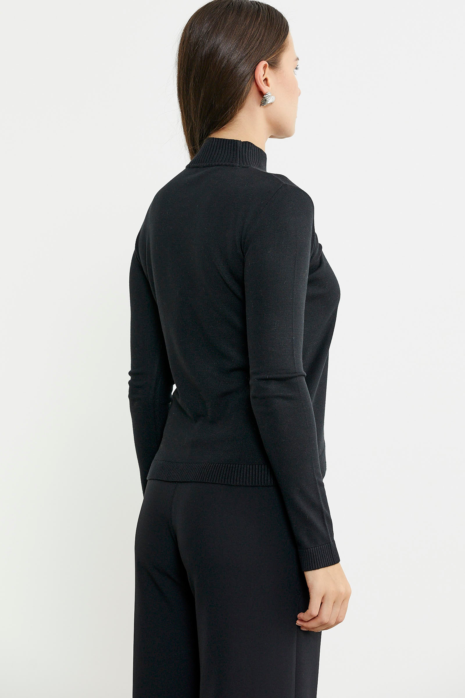 Sim Detaylı Dik Yaka Triko Kazak - Siyah - Sementa