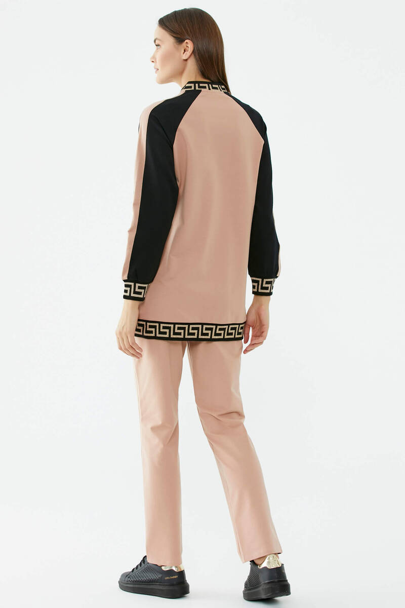 Sim Detaylı Taş Baskılı Eşofman Takım - Pudra (5) Sementa