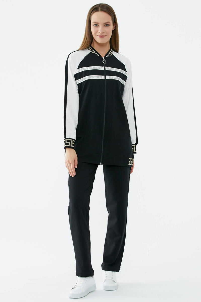 Sim Detaylı Taş Baskılı Eşofman Takım - Siyah (1) Sementa